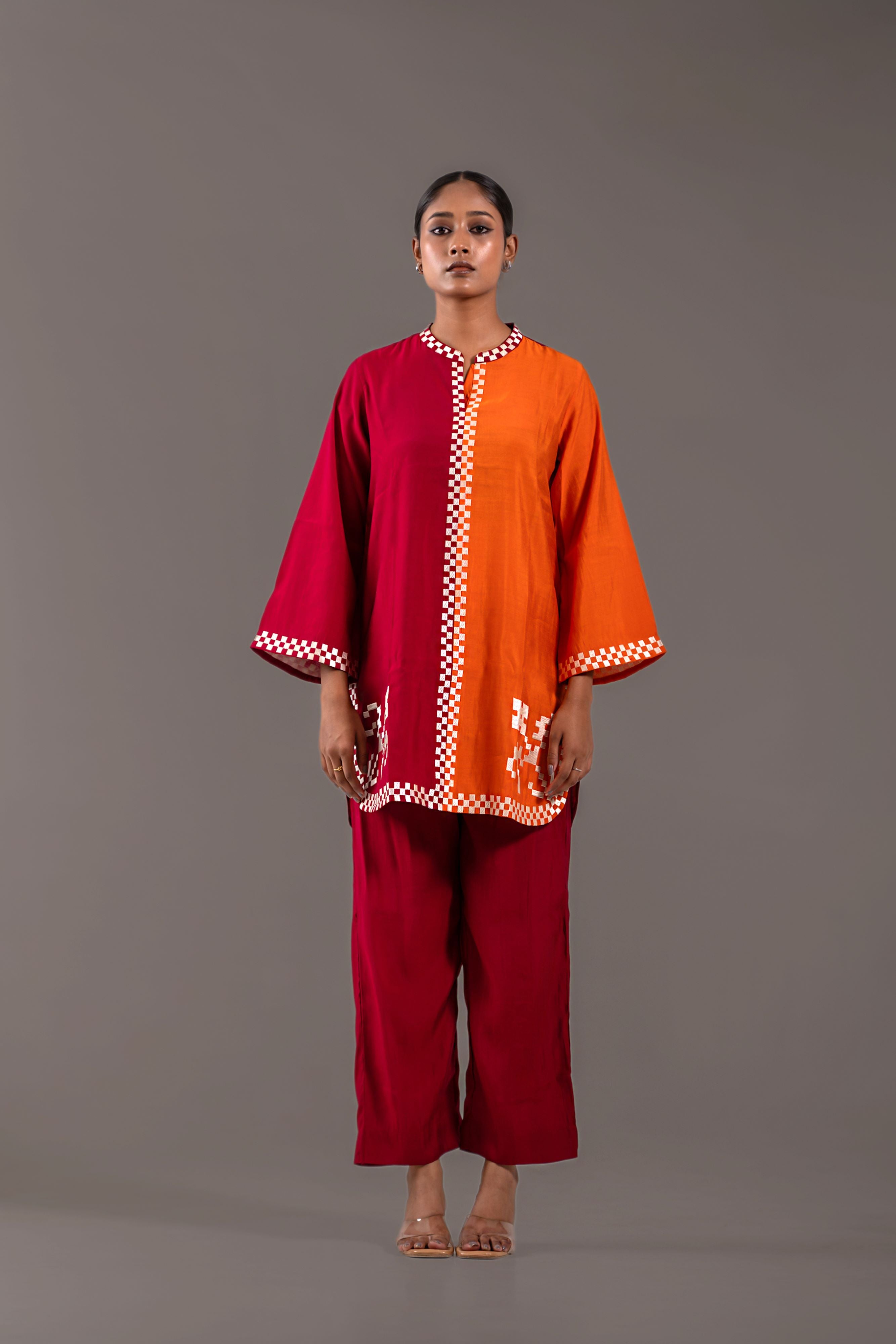 Contrast Crimson & Tangerine Co-Ord Set