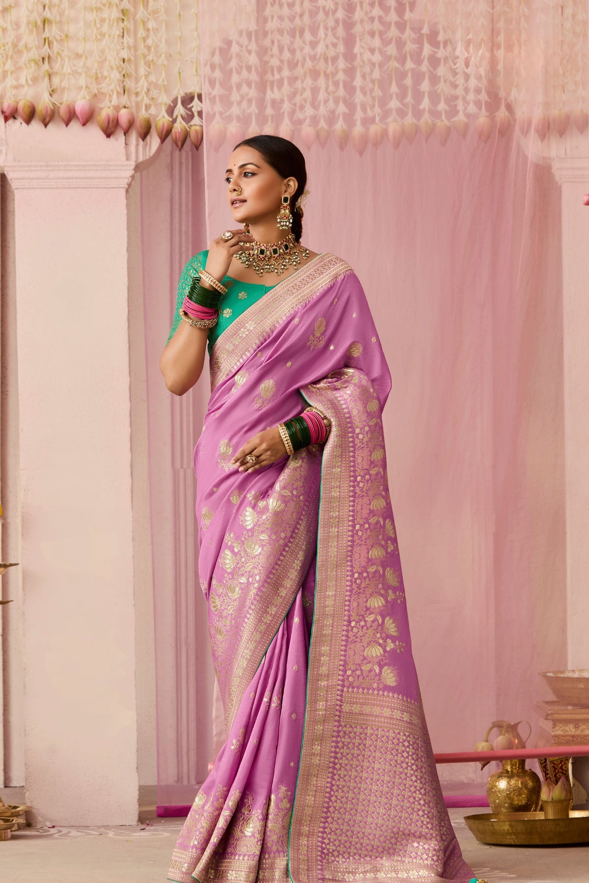 Soft Lilac Woven Dola Silk Saree