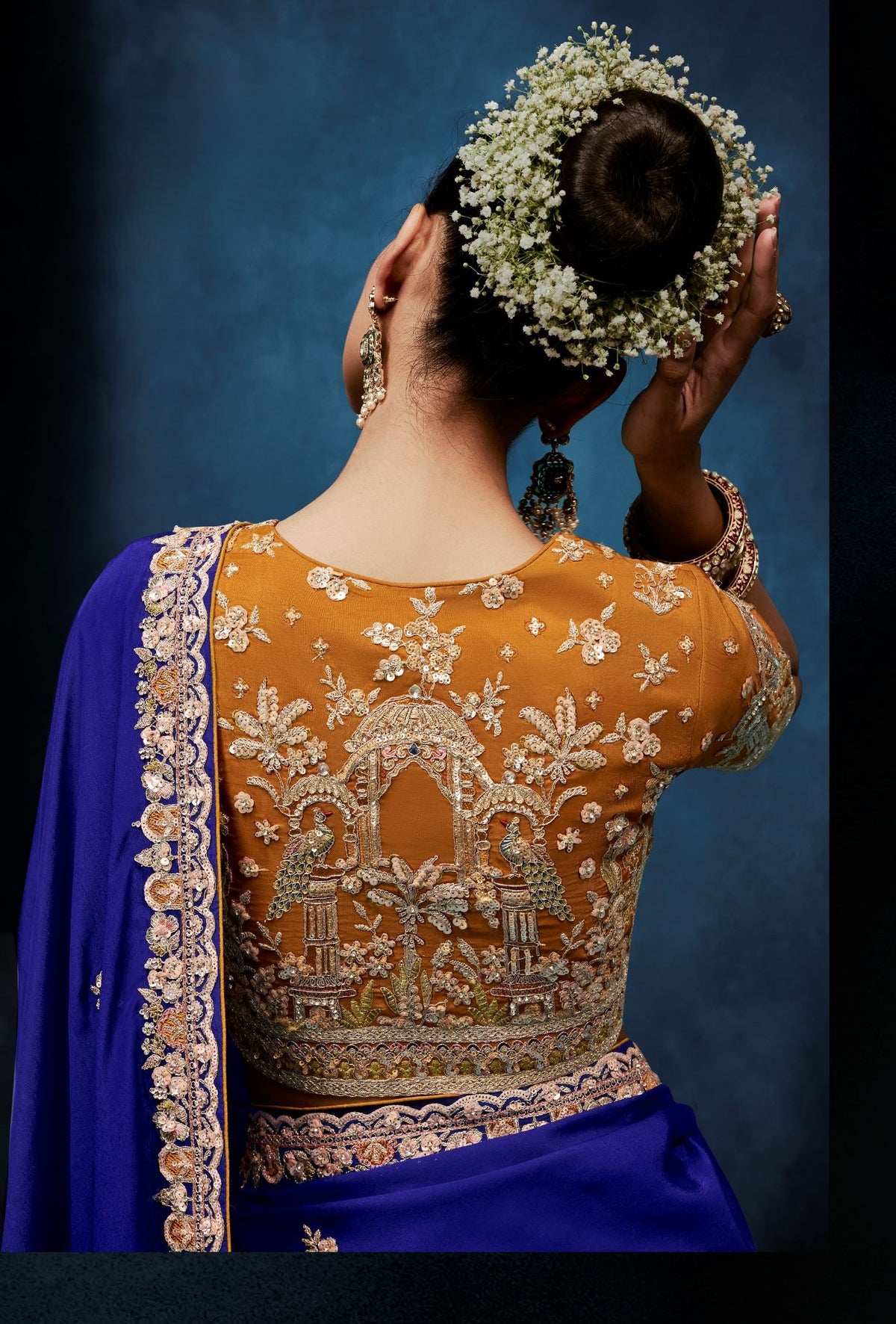 Royal Blue Embellished Crepe Silk Saree