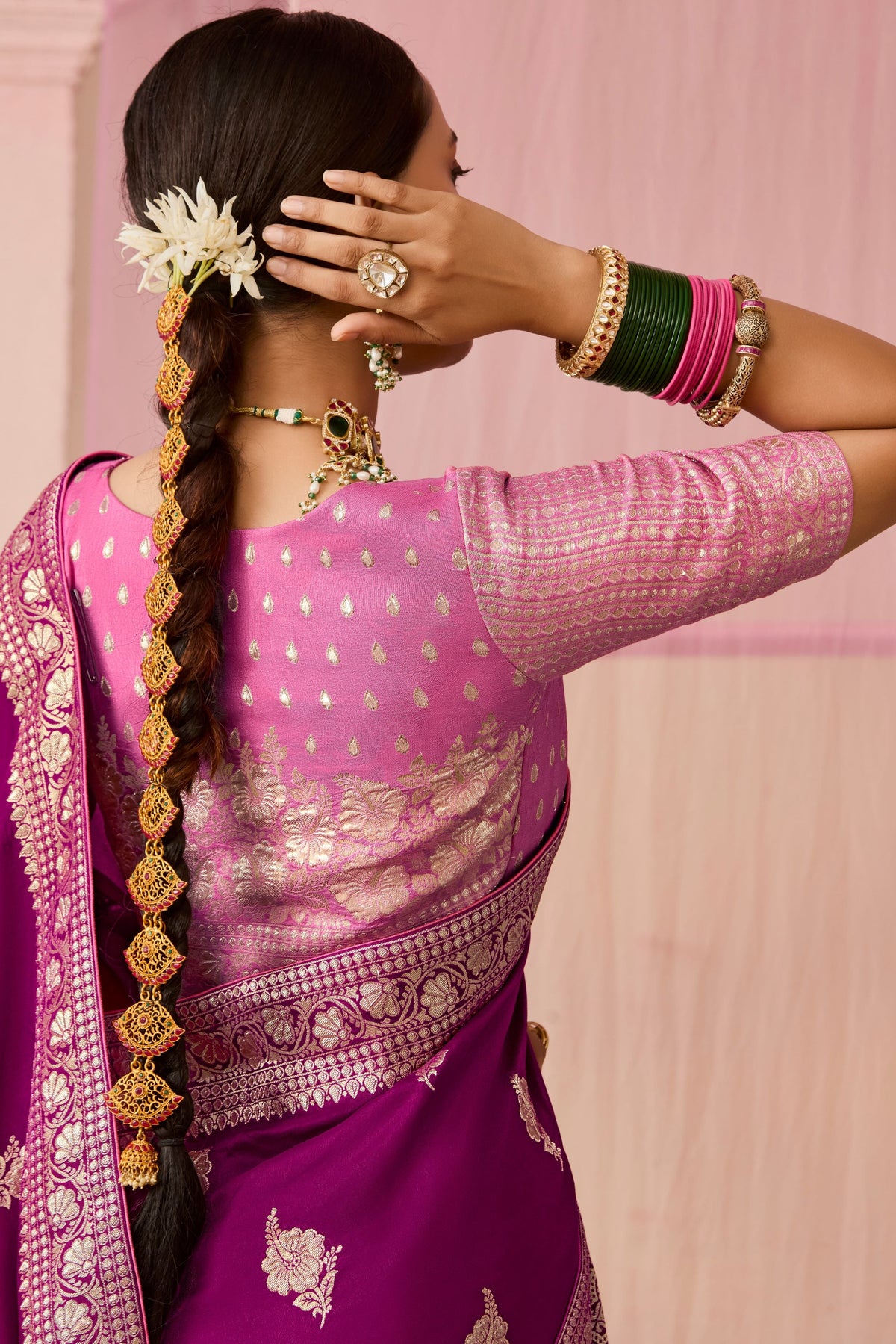 Magenta Purple Woven Dola Silk Saree