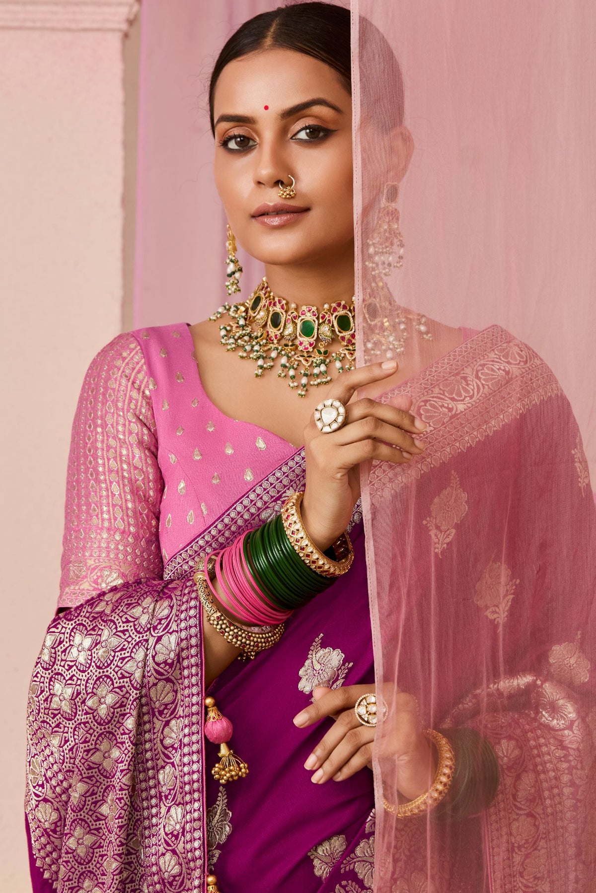 Magenta Purple Woven Dola Silk Saree