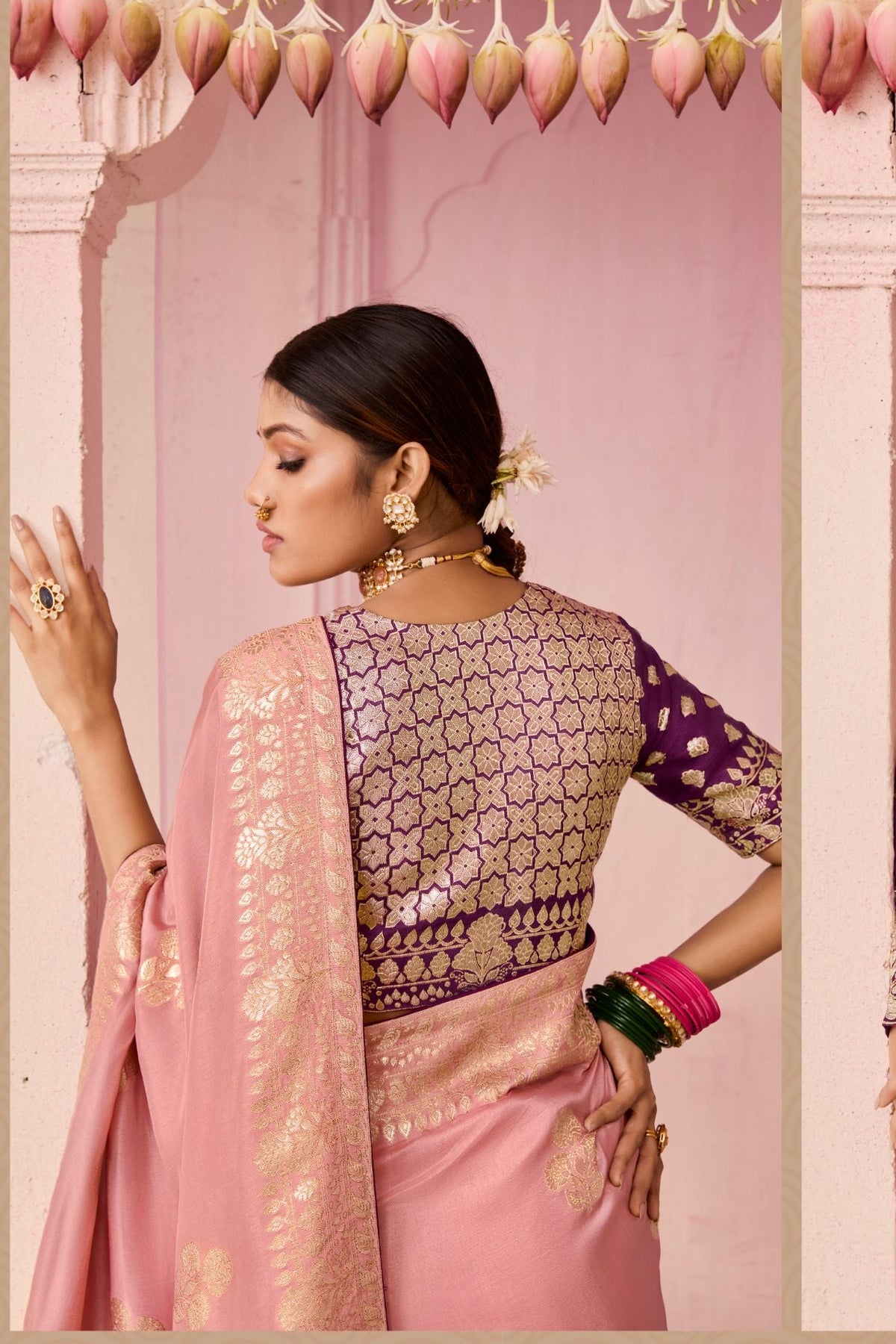 Blush Pink Woven Dola Silk Saree
