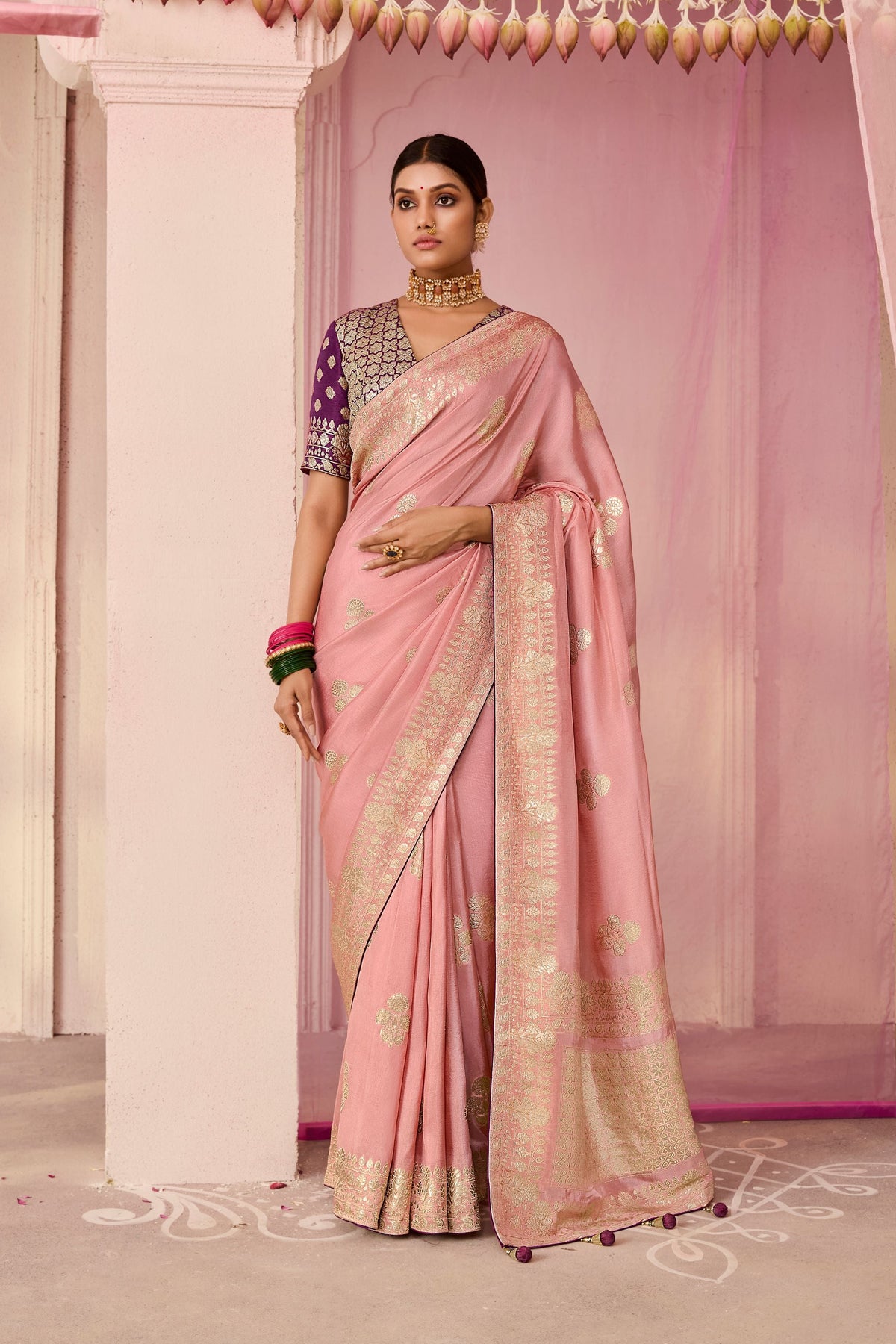 Blush Pink Woven Dola Silk Saree