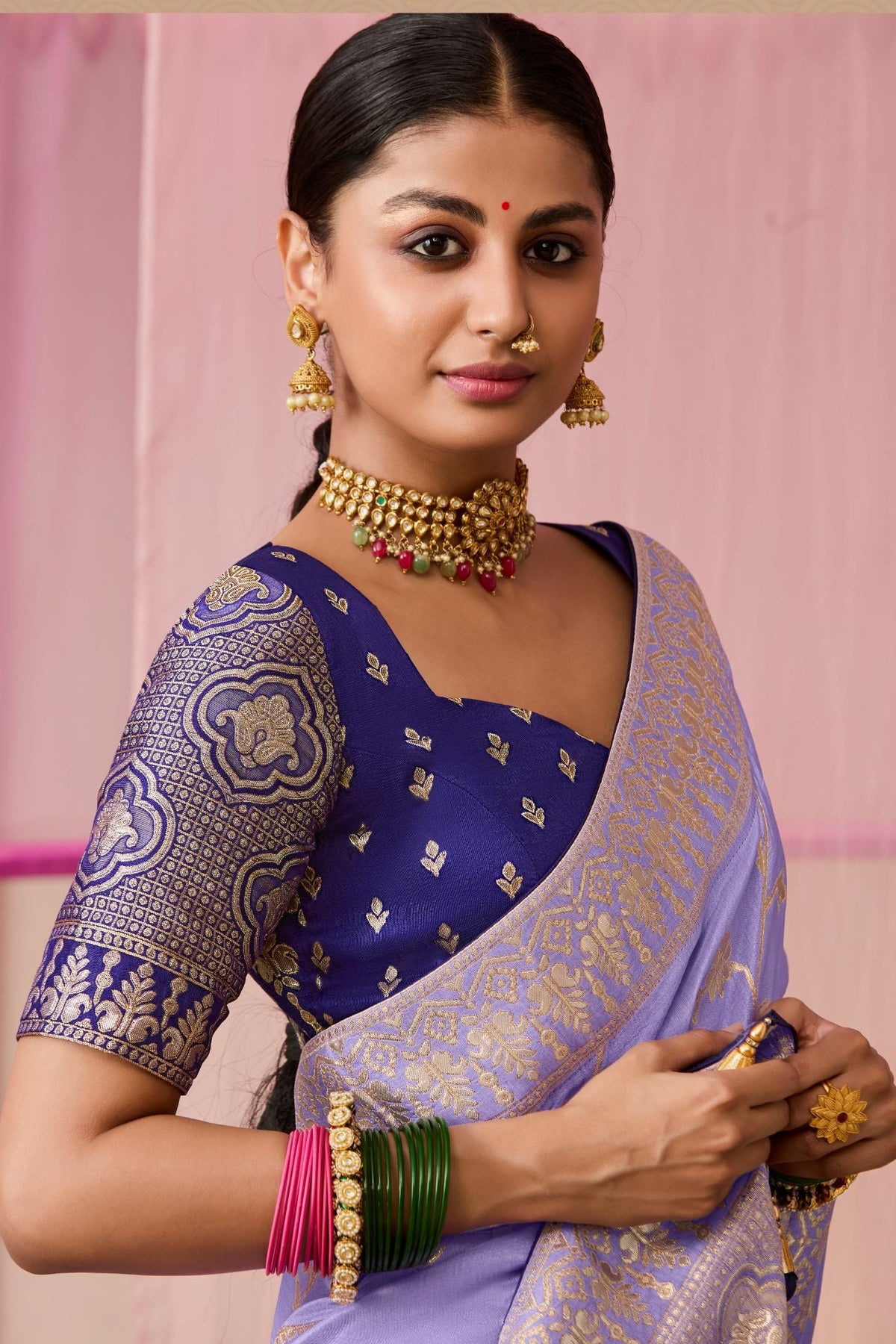 Lavender Woven Dola Silk Saree