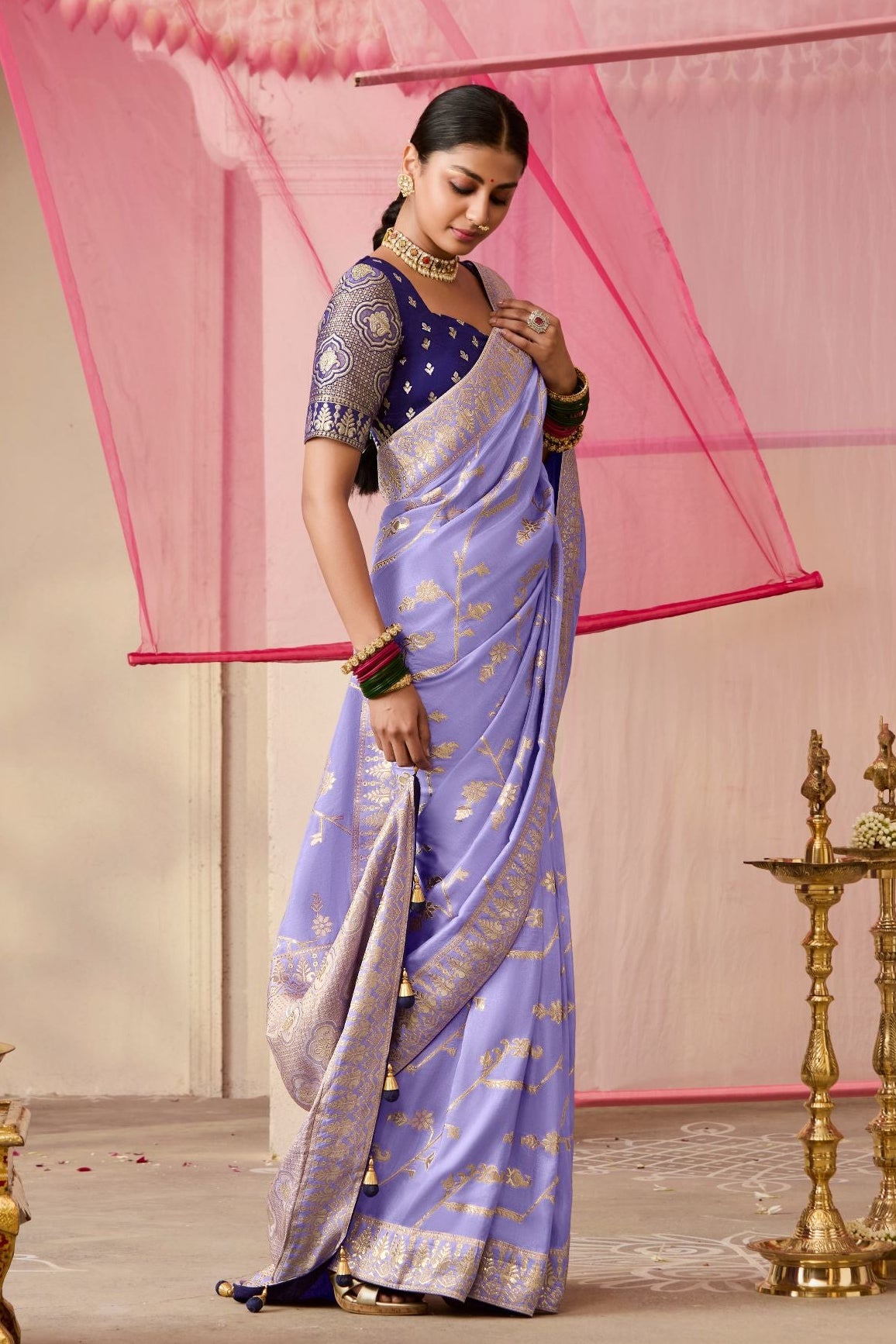 Lavender Woven Dola Silk Saree