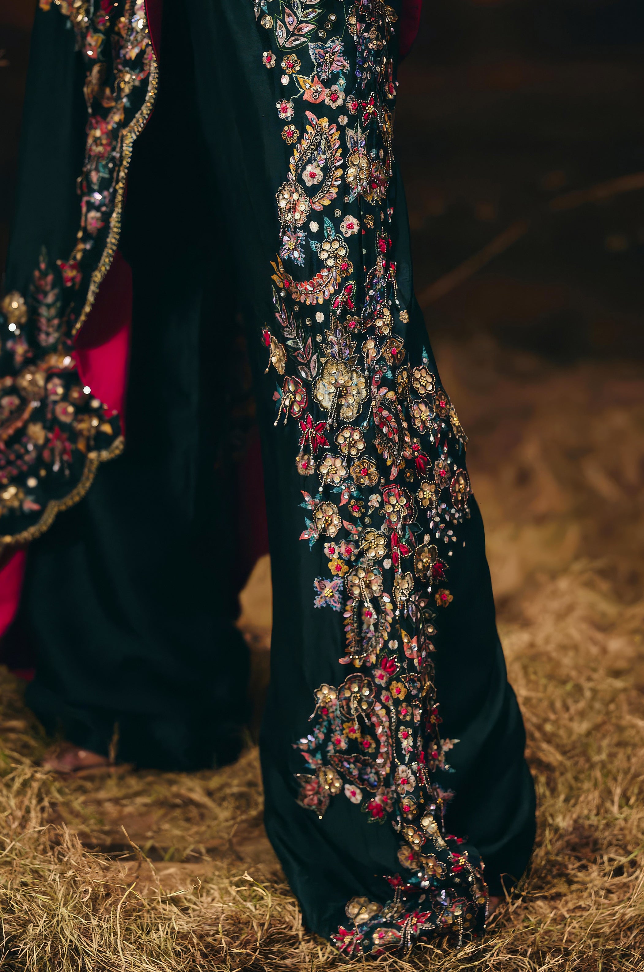 Teal Green Embellished Raw Silk Tunic Set