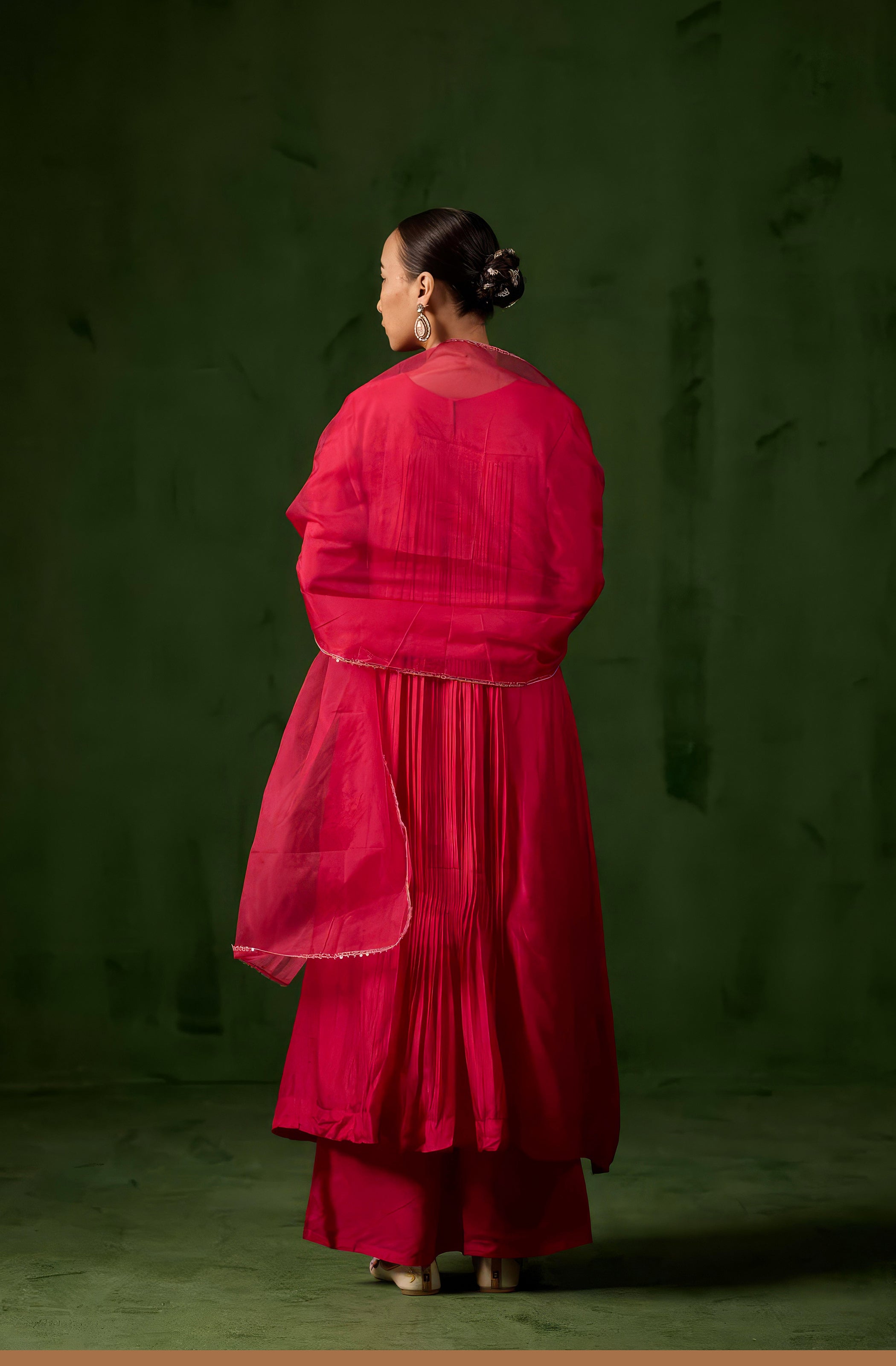 Raspberry Pink Embellished Raw Silk Palazzo Set