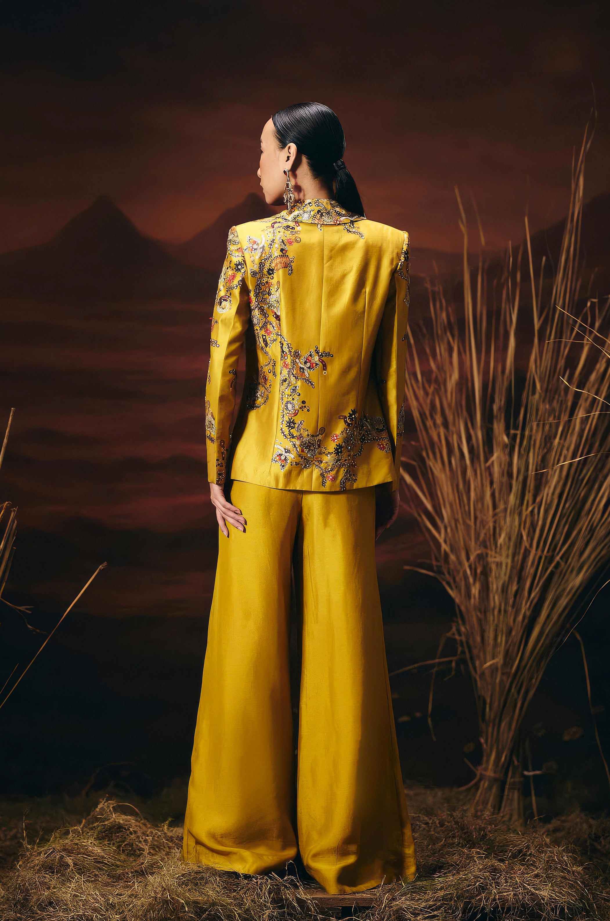 Marigold Yellow Embellished Chinon Silk Co-Ord Set