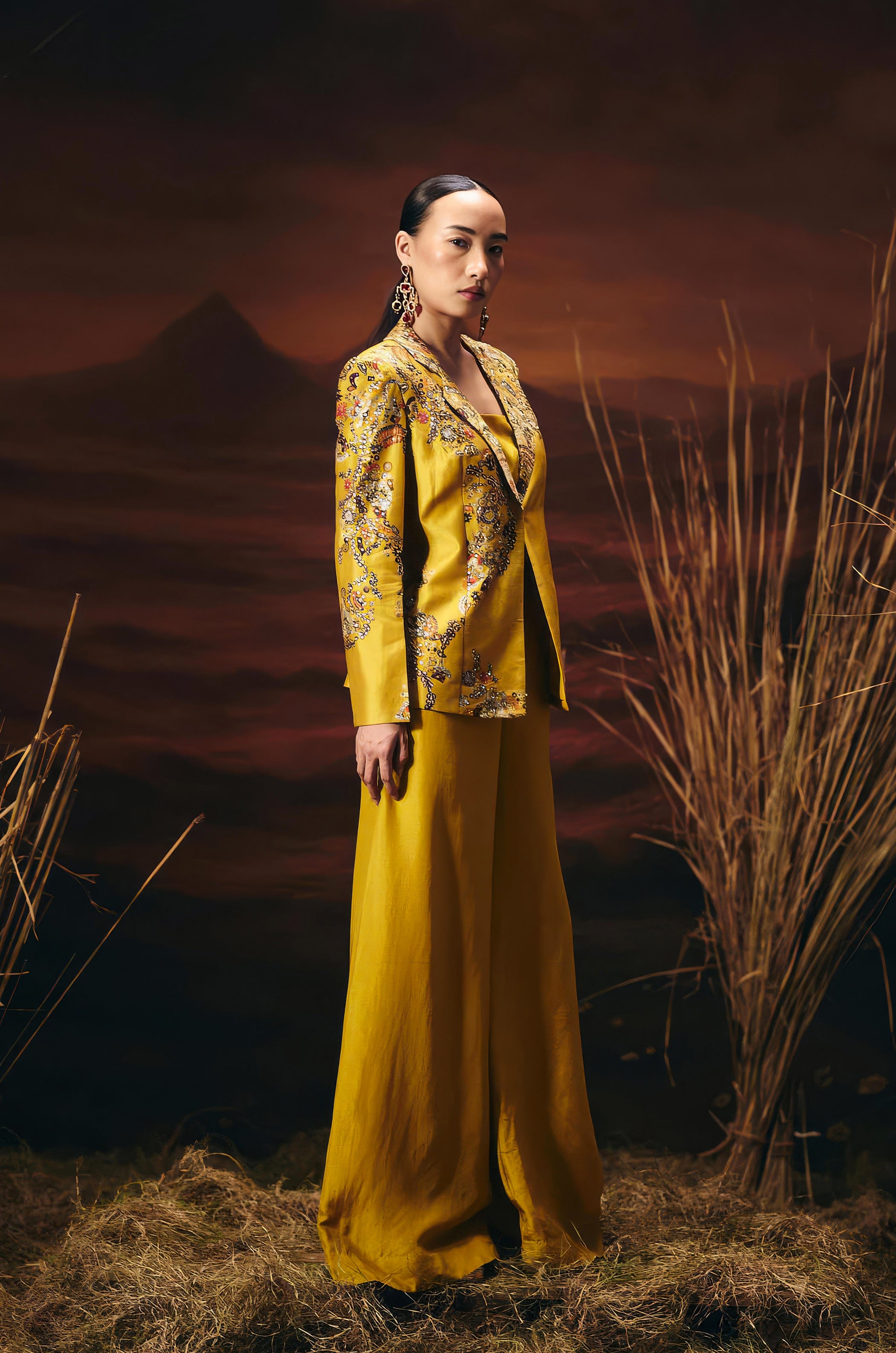 Marigold Yellow Embellished Chinon Silk Co-Ord Set