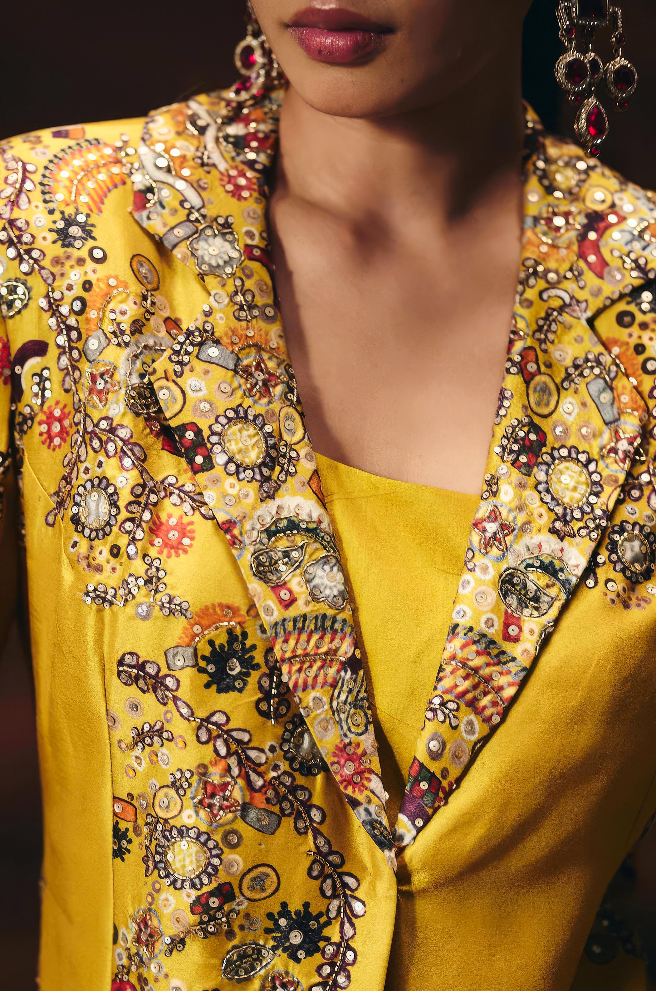 Marigold Yellow Embellished Chinon Silk Co-Ord Set