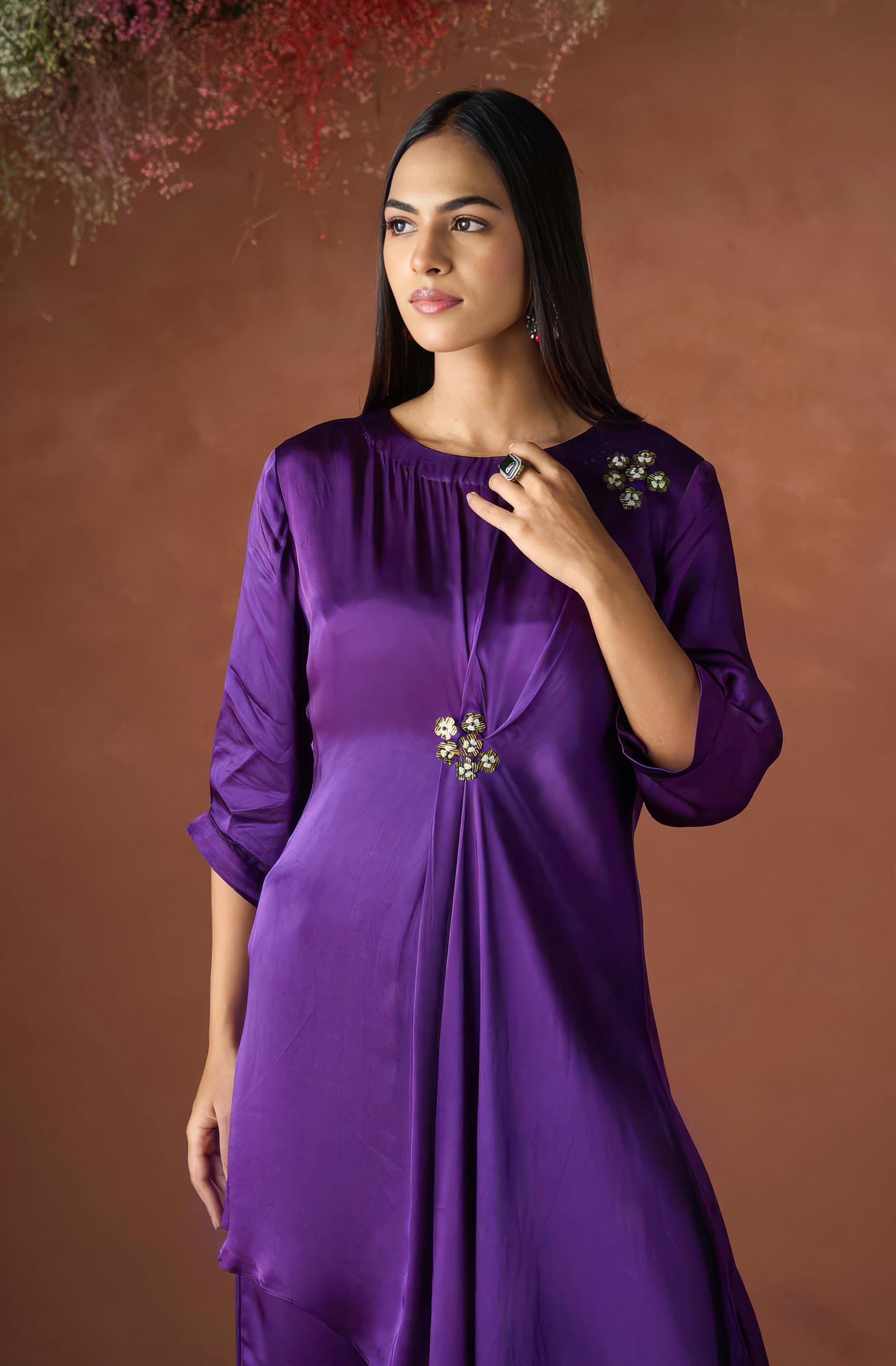 Velvet Purple Embellished Satin Silk Kurta Set