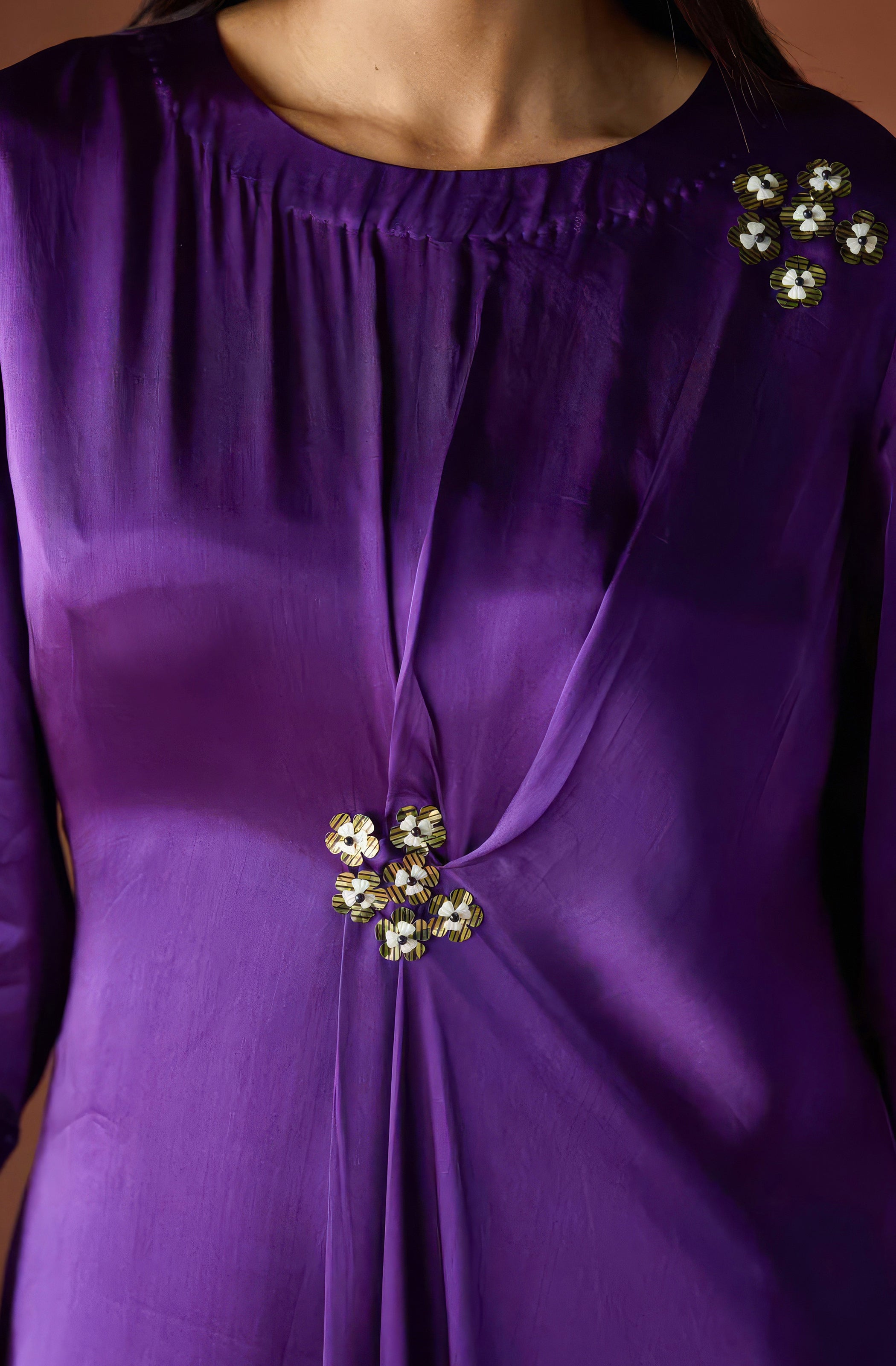Velvet Purple Embellished Satin Silk Kurta Set