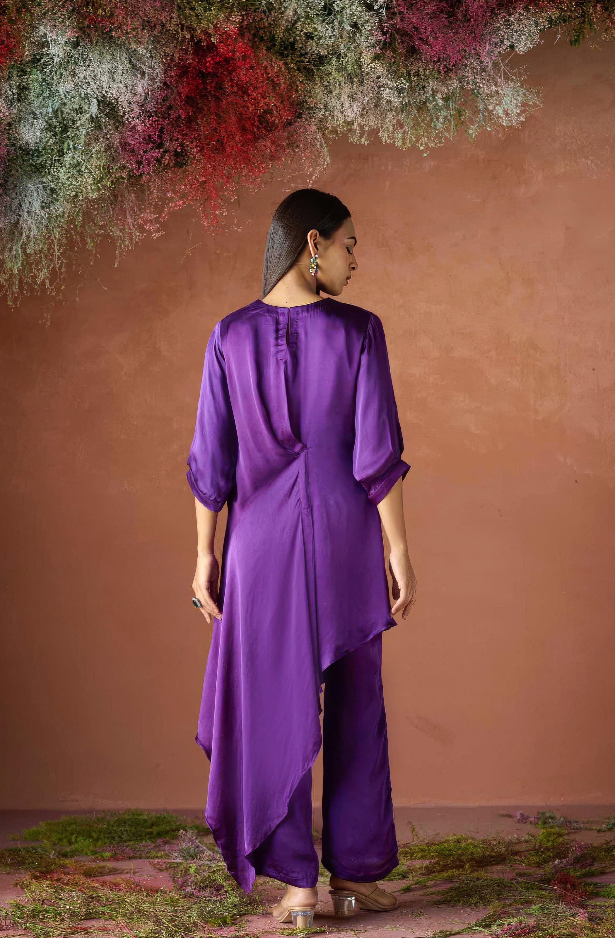 Velvet Purple Embellished Satin Silk Kurta Set