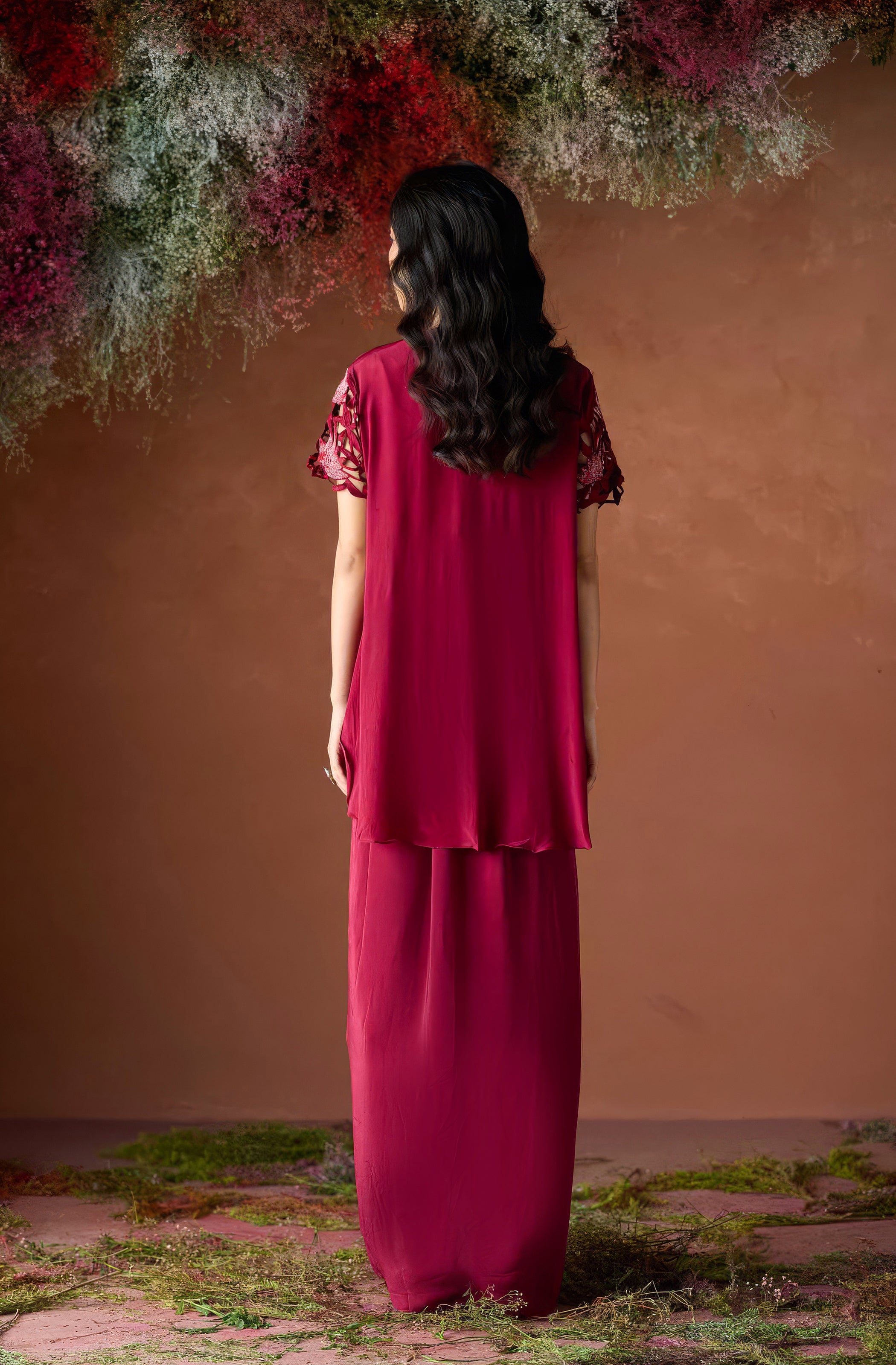 Maroon Red Embellished Premium Silk Skirt Set