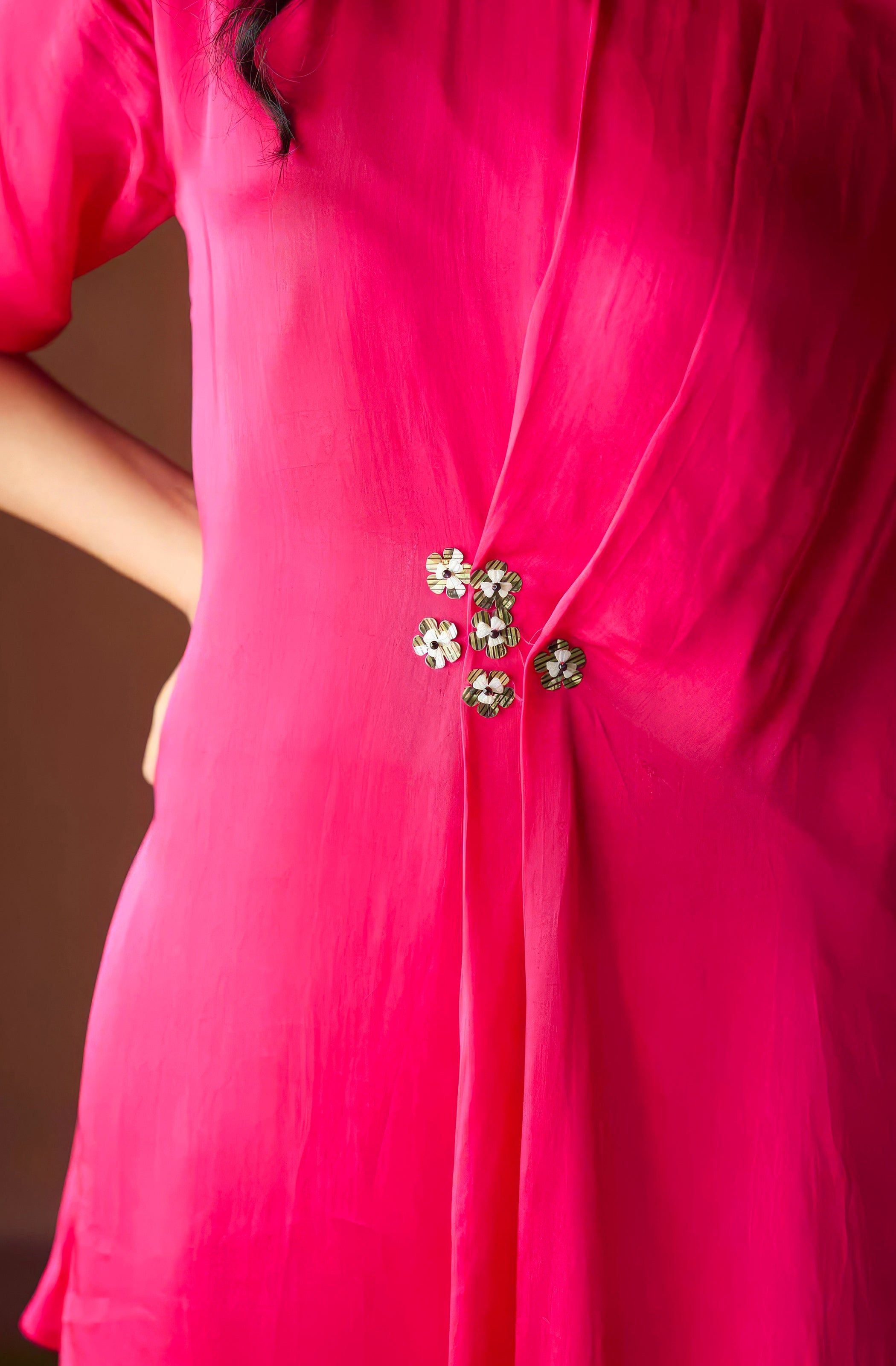 Cherry Pink Embellished Satin Silk Kurta Set