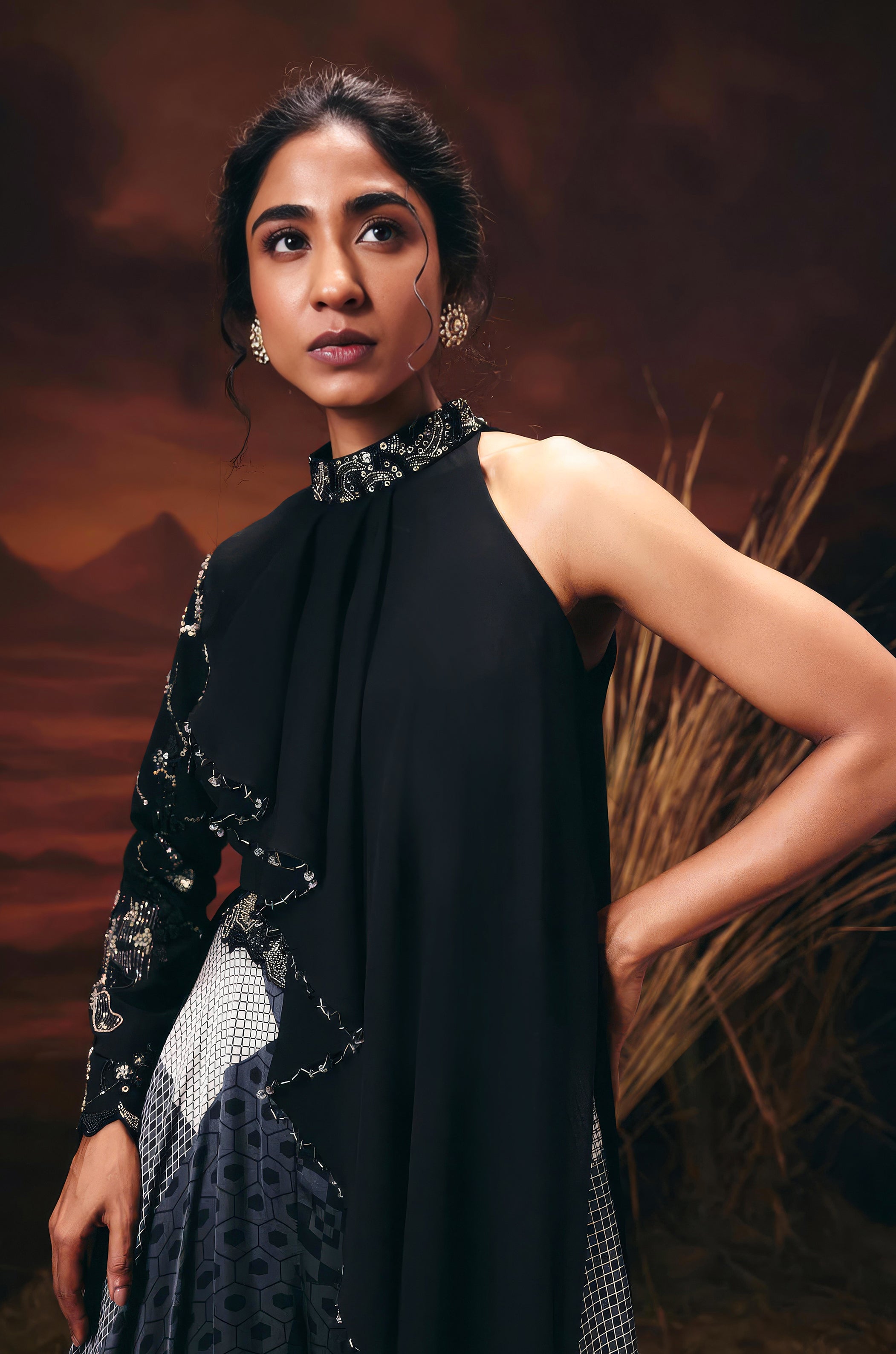 Twilight Black Embellished Georgette Silk Palazzo Set