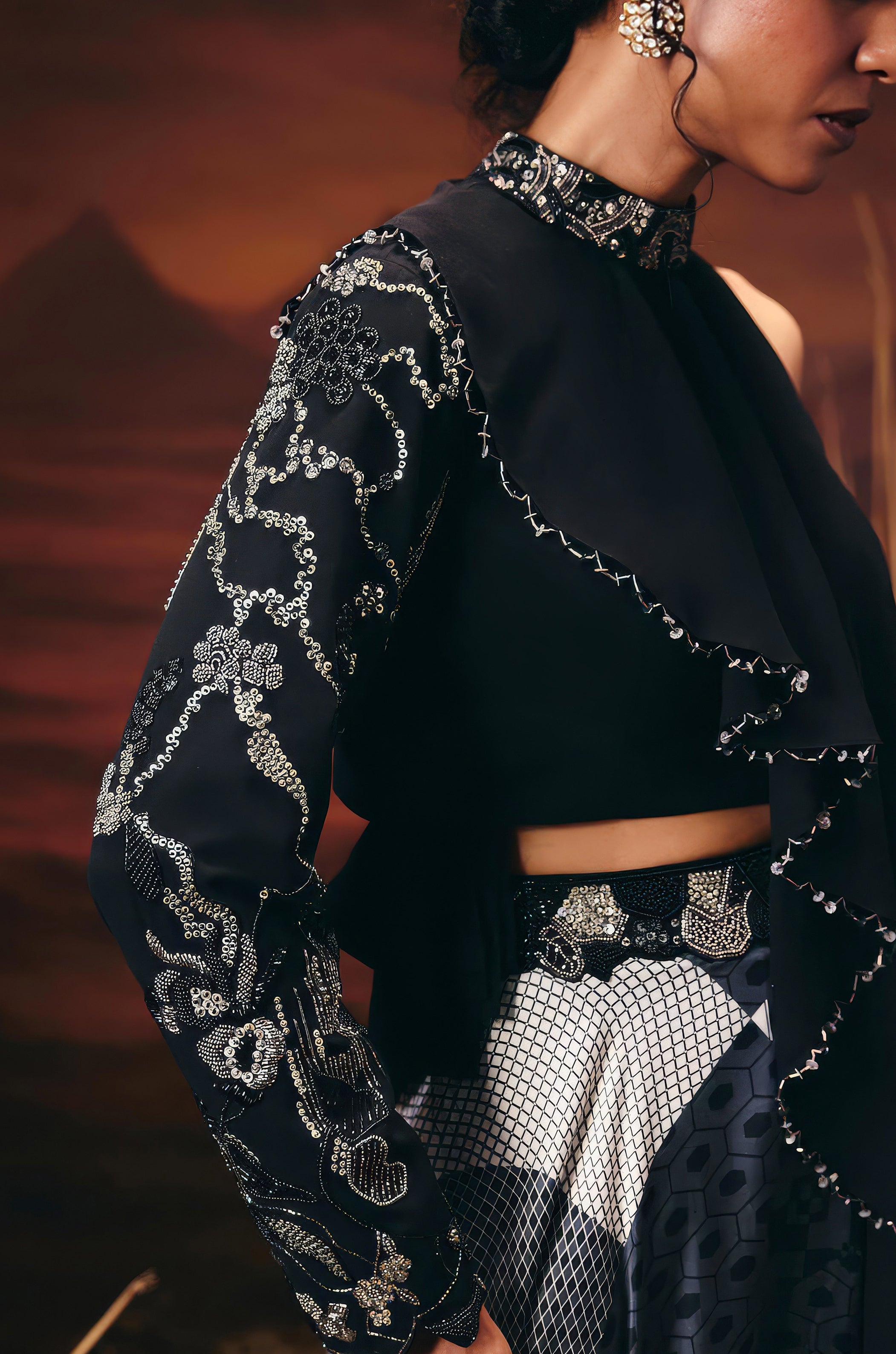 Twilight Black Embellished Georgette Silk Palazzo Set