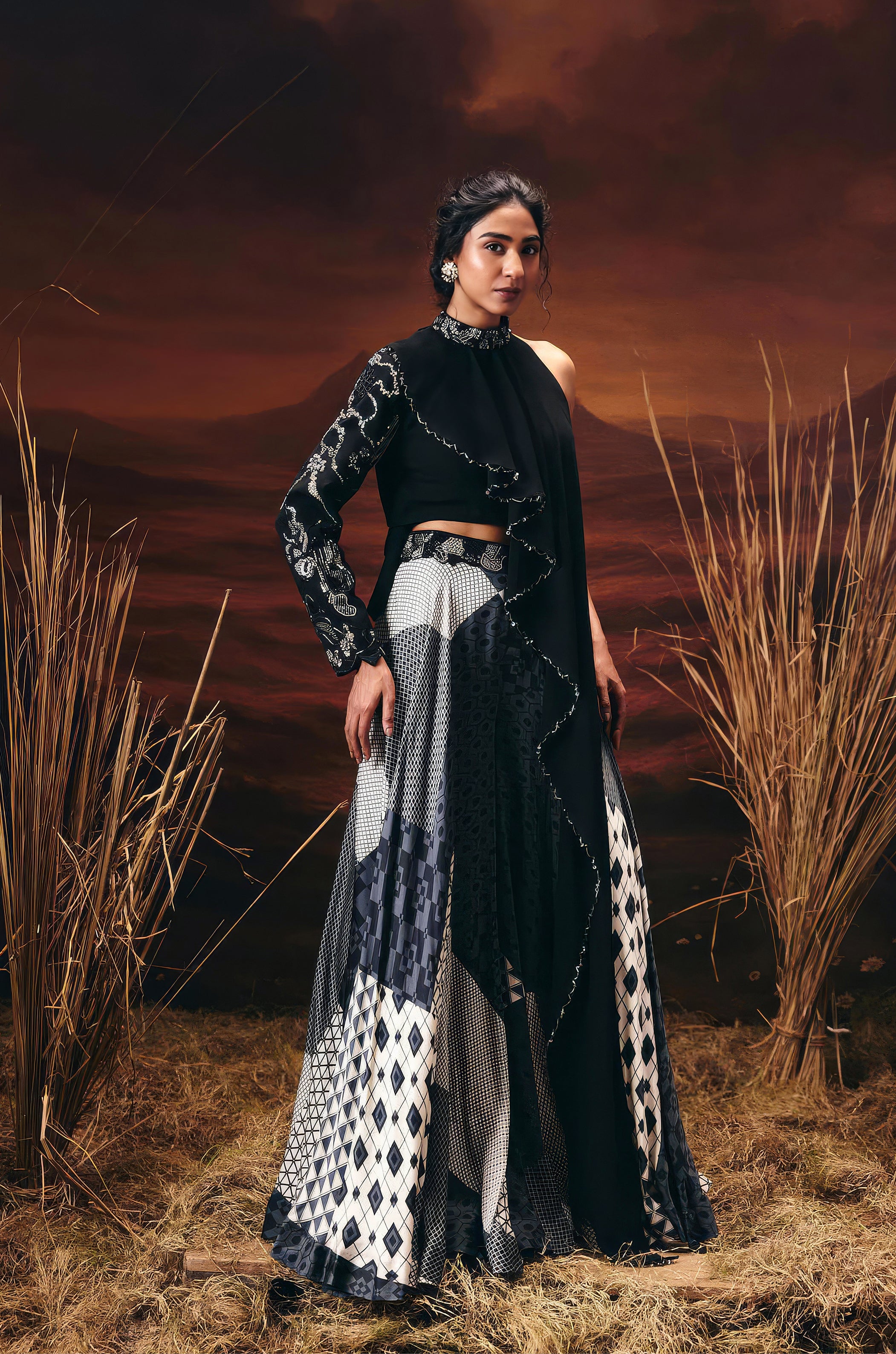 Twilight Black Embellished Georgette Silk Palazzo Set