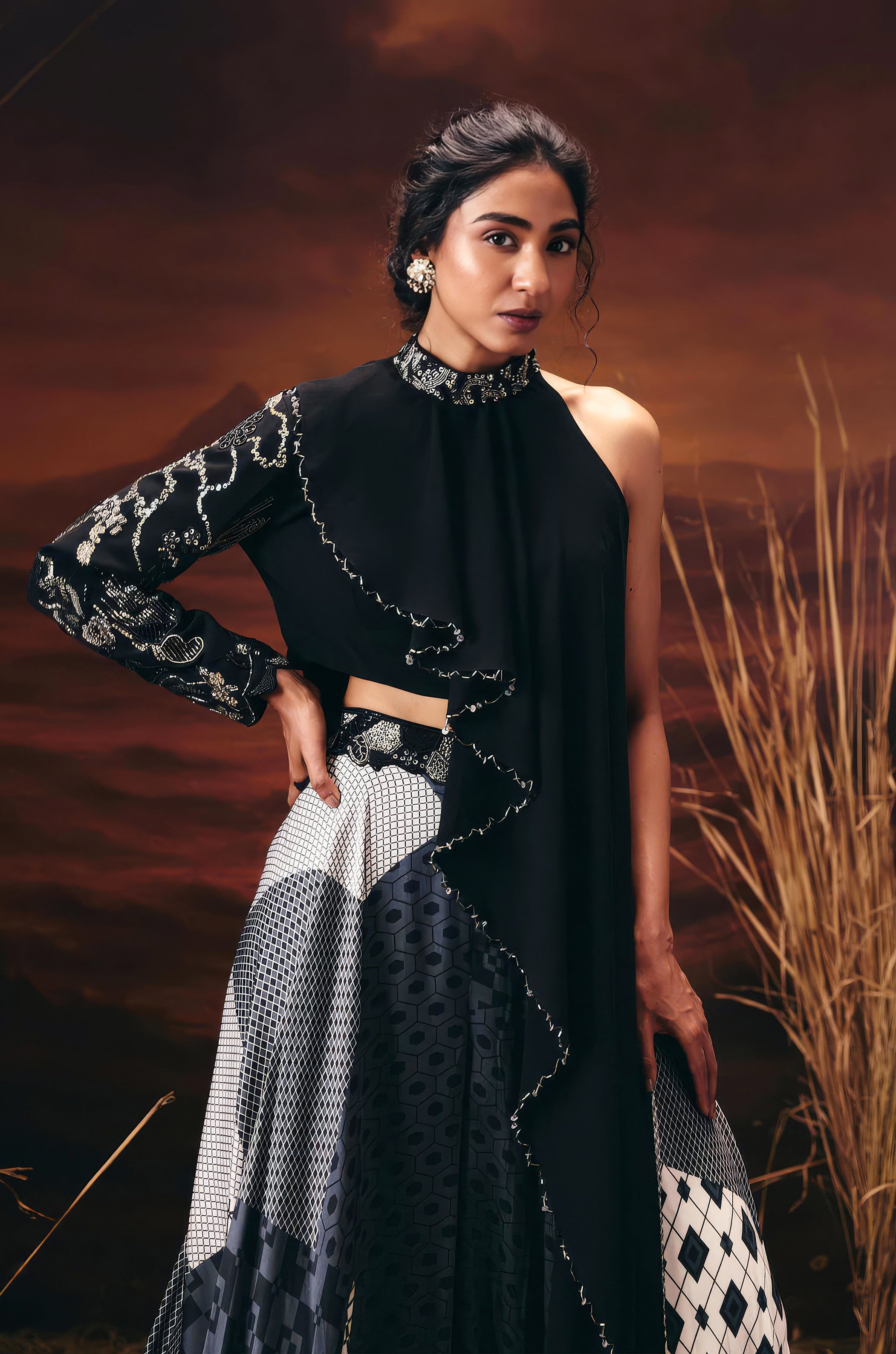 Twilight Black Embellished Georgette Silk Palazzo Set