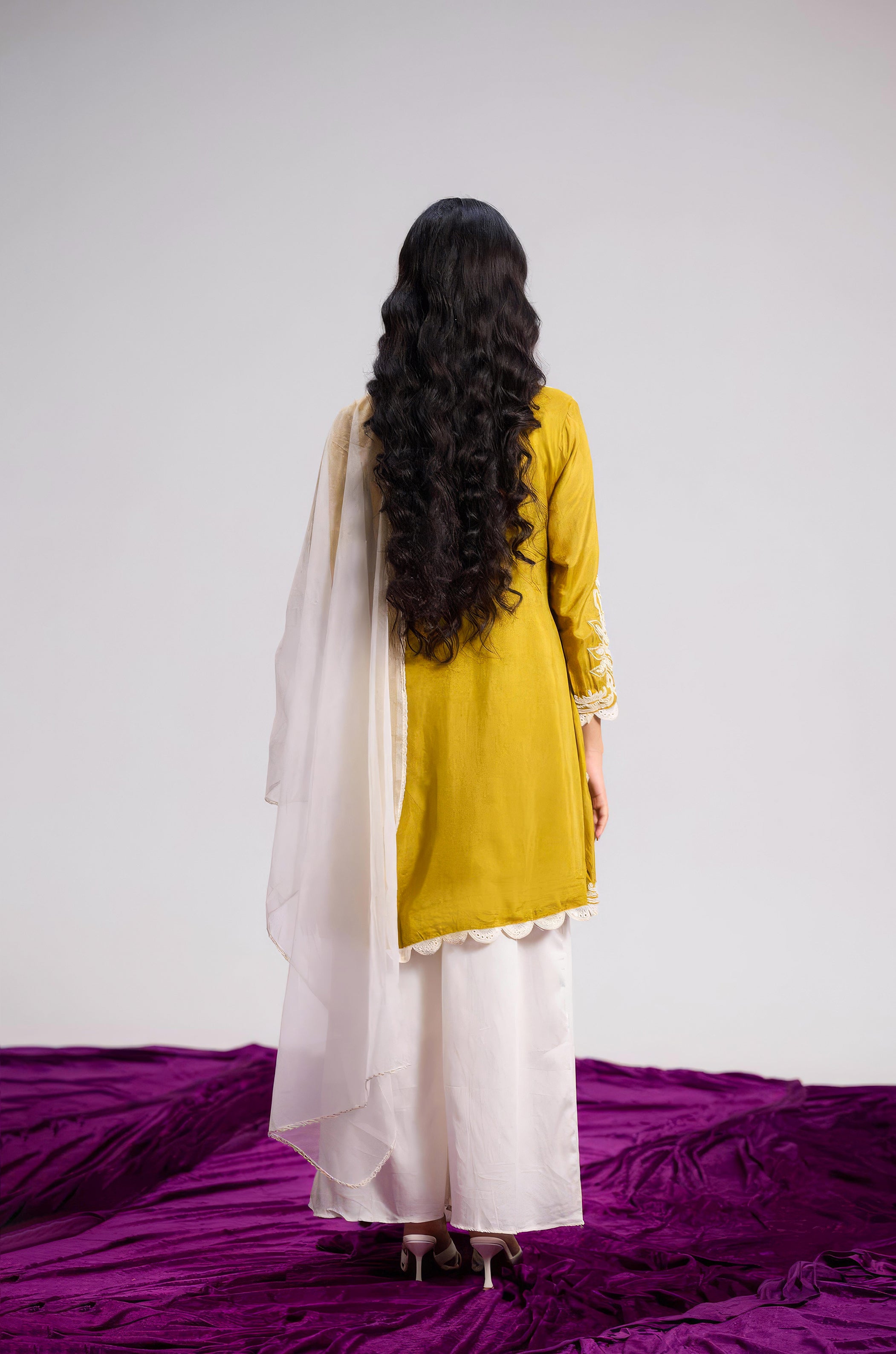 Mustard Yellow Embellished Raw Silk Palazzo Set