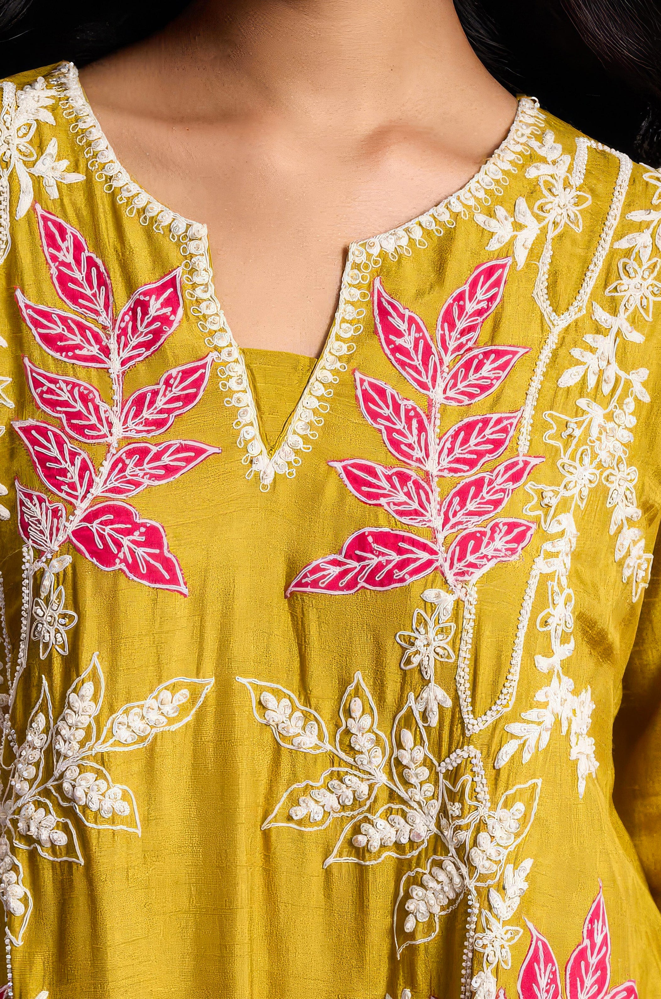 Mustard Yellow Embellished Raw Silk Palazzo Set