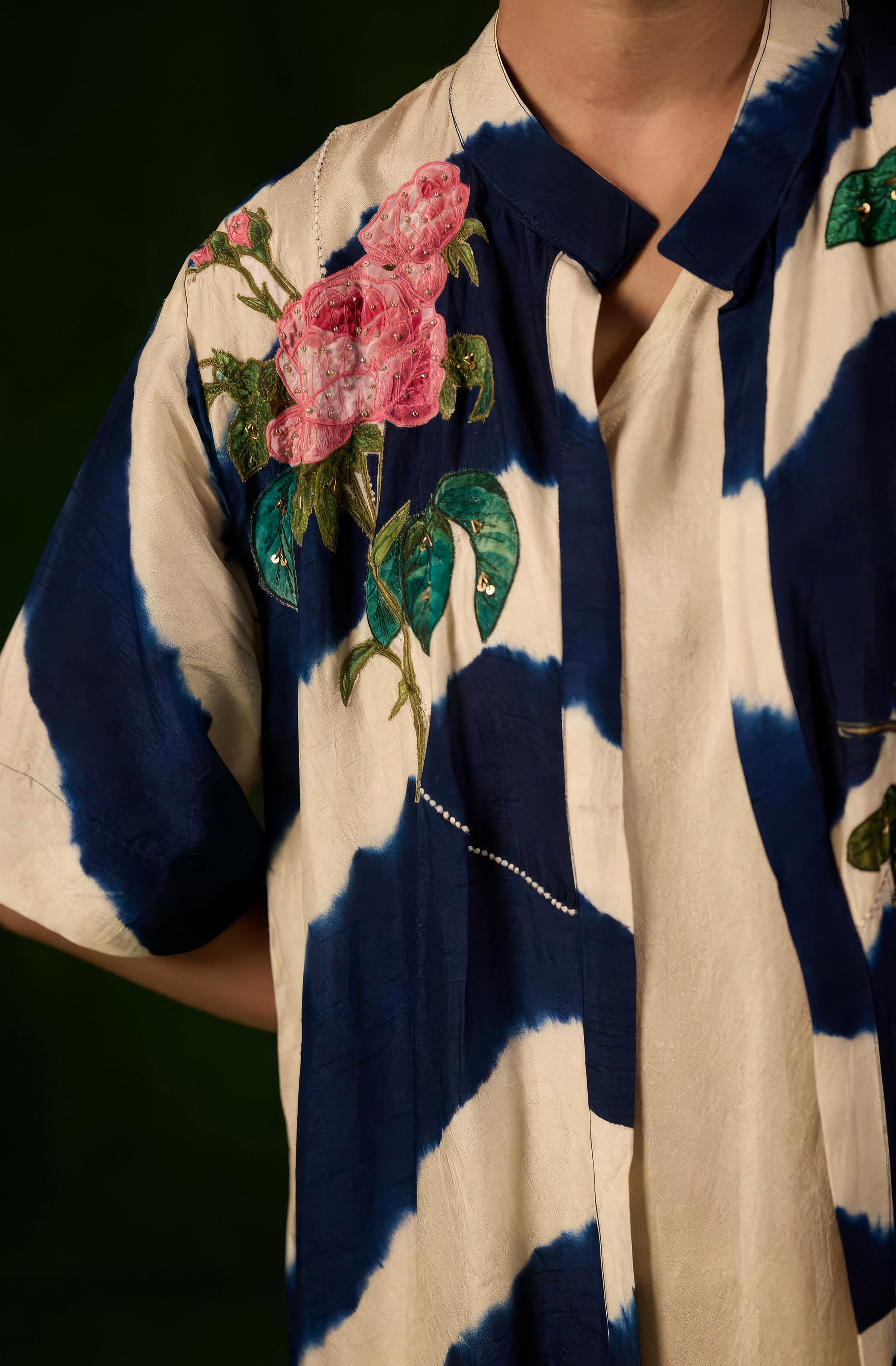 Deep Blue Embellished Raw Silk Tunic Set