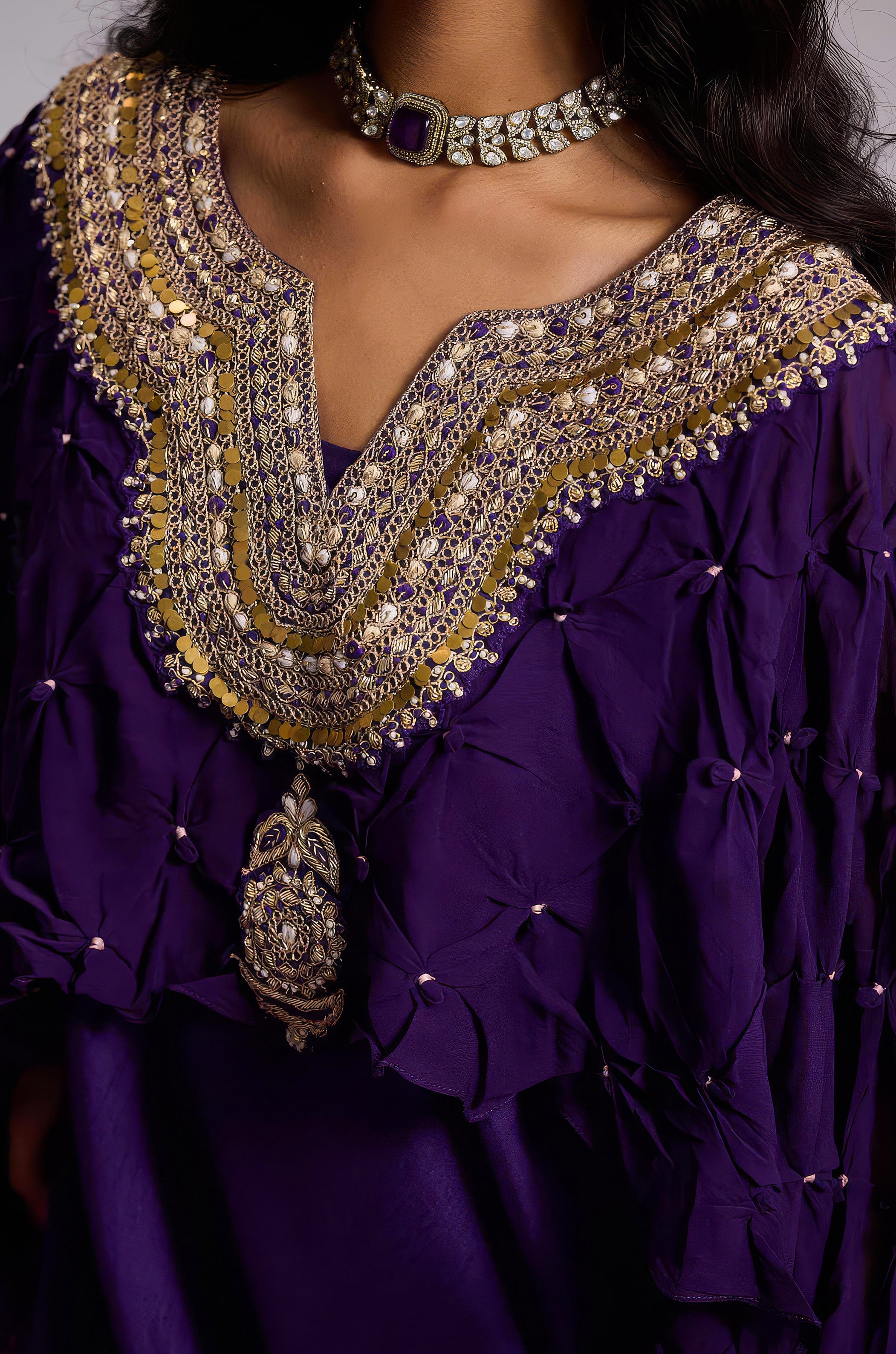 Plum Purple Embellished Georgette Silk Dress