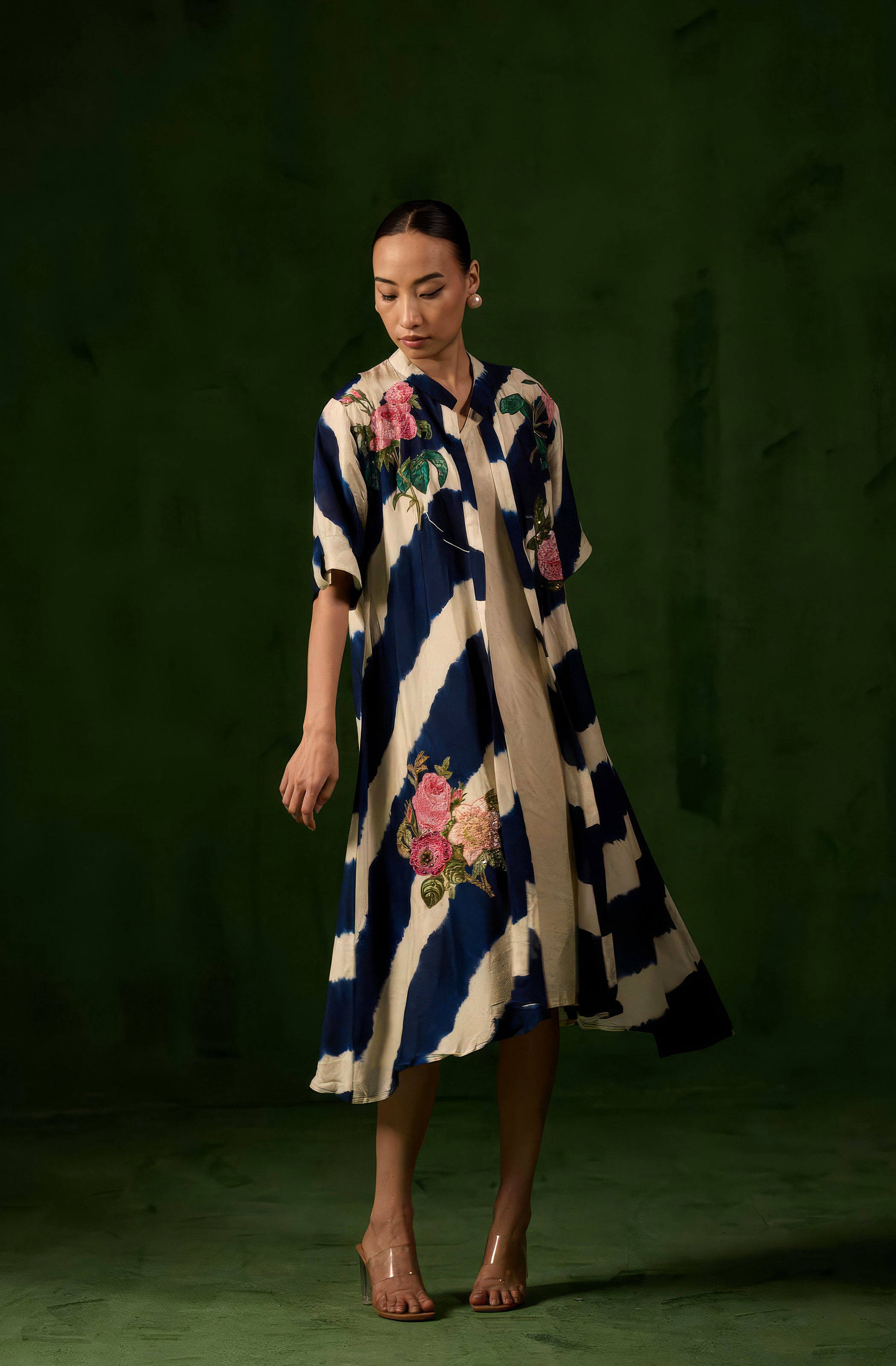 Deep Blue Embellished Raw Silk Tunic Set