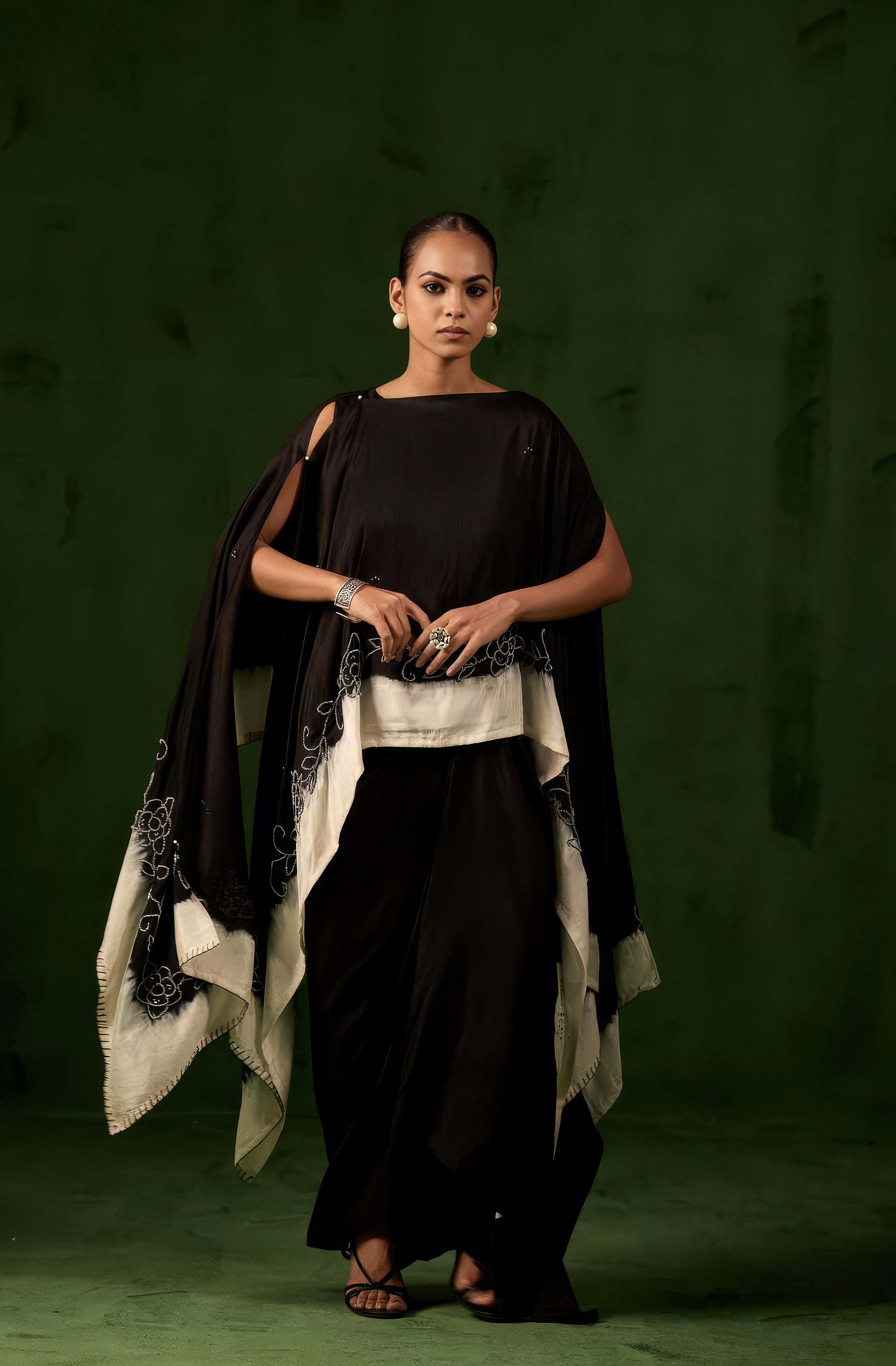 Classic Black Embellished Raw Silk Gown