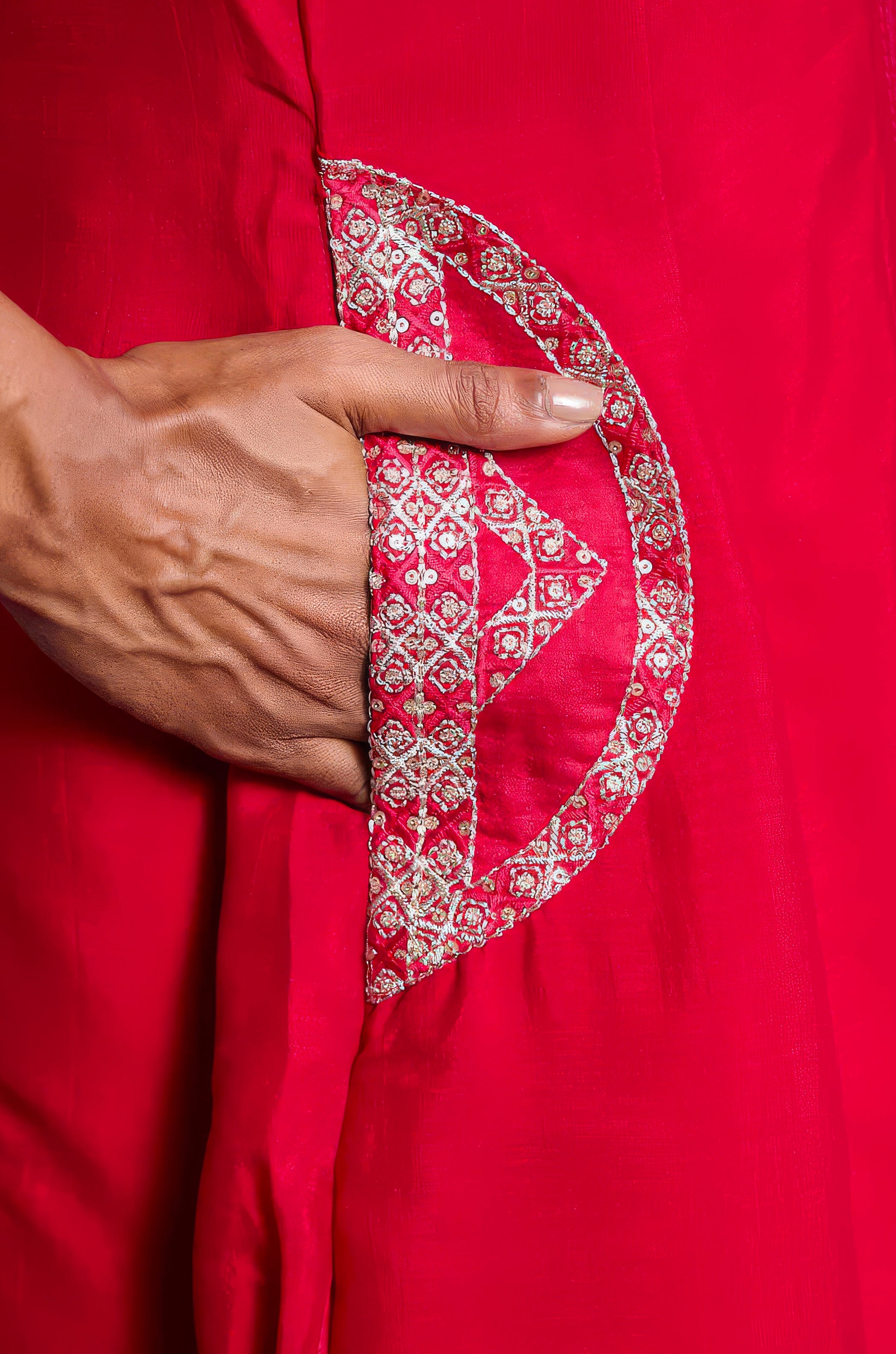 Magenta Rose Embellished Chinon Silk Pant Set