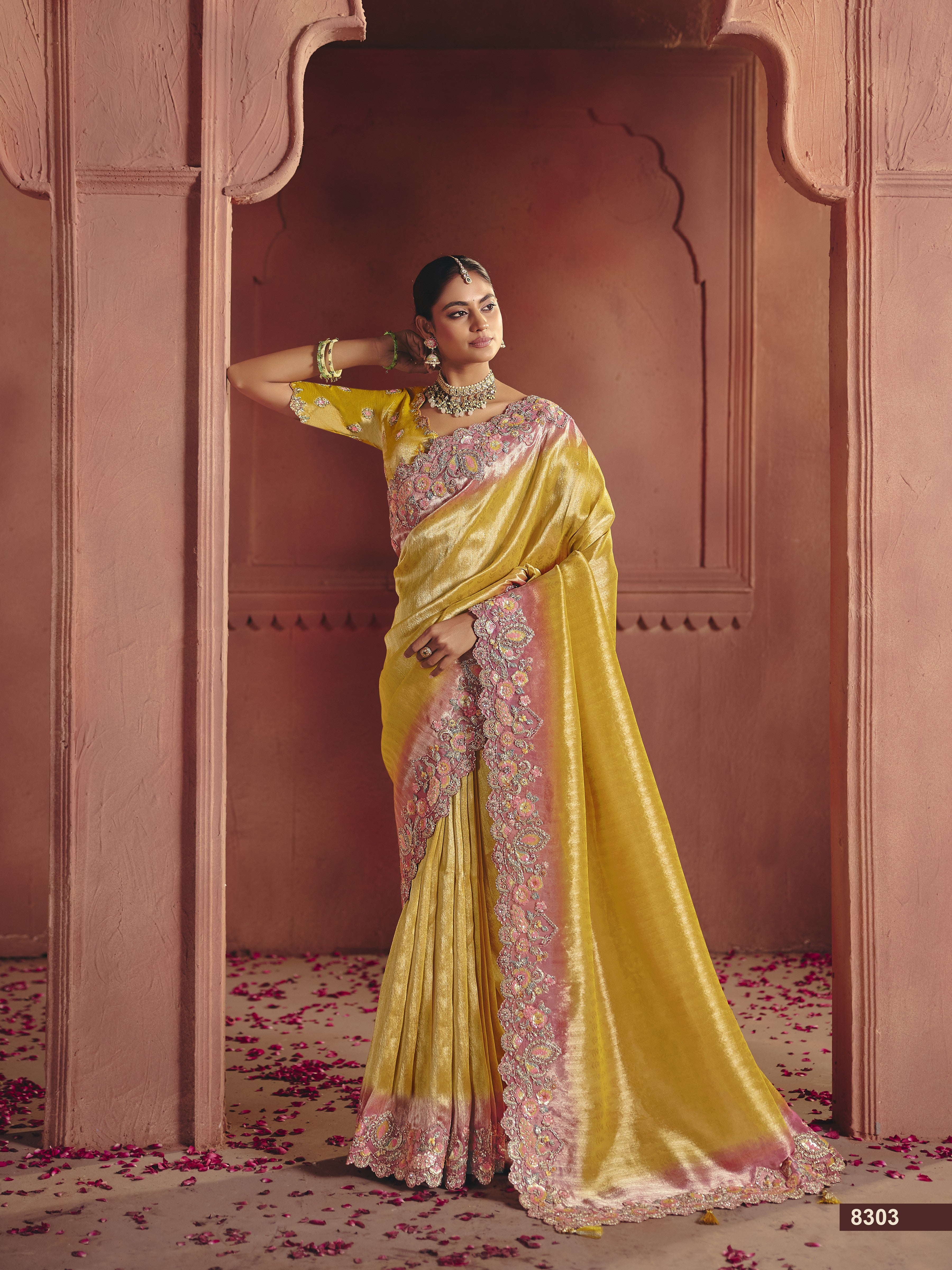 Gilded Rose Embellished Shimmer Tissue Silk Saree