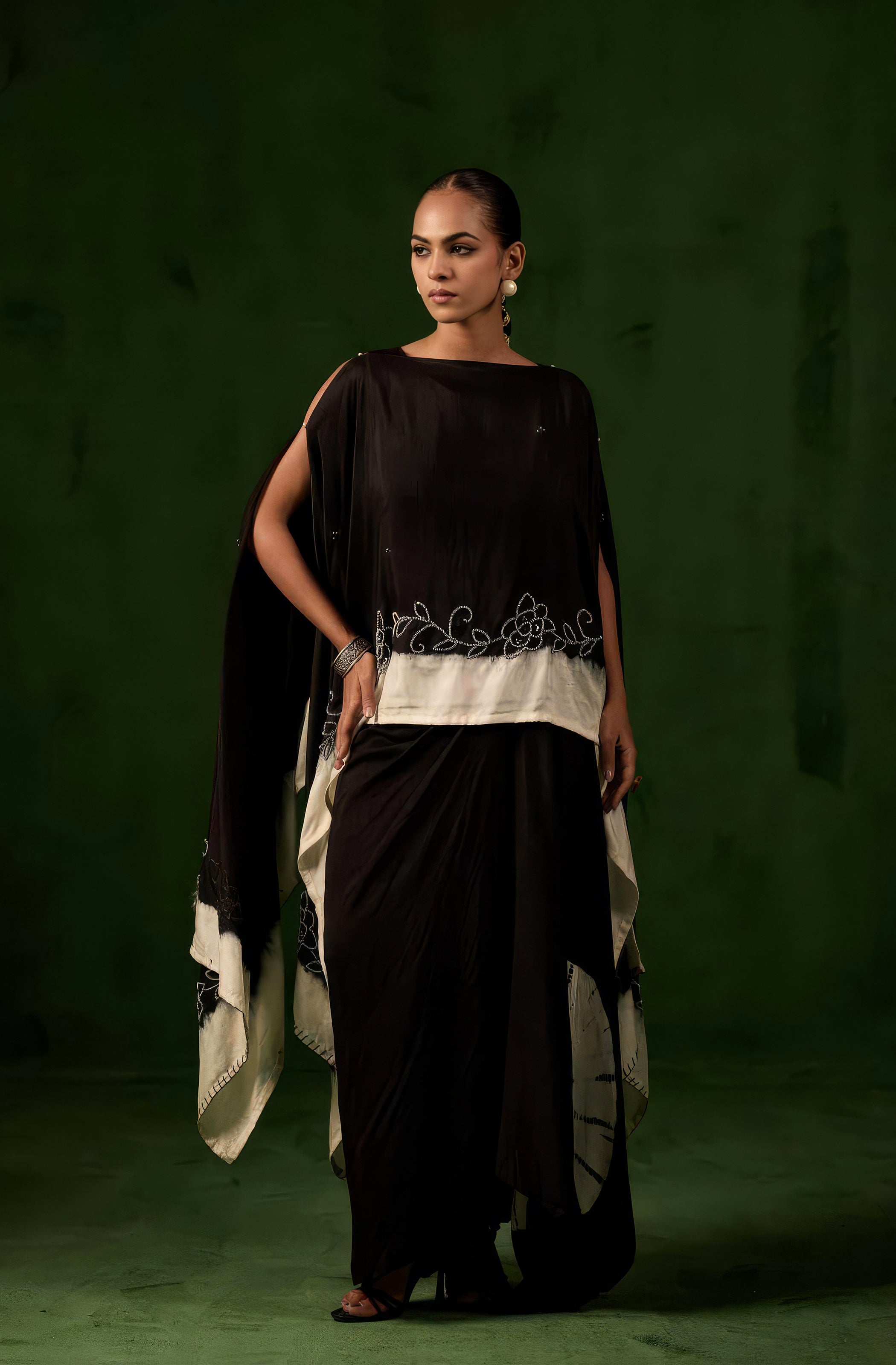 Classic Black Embellished Raw Silk Gown