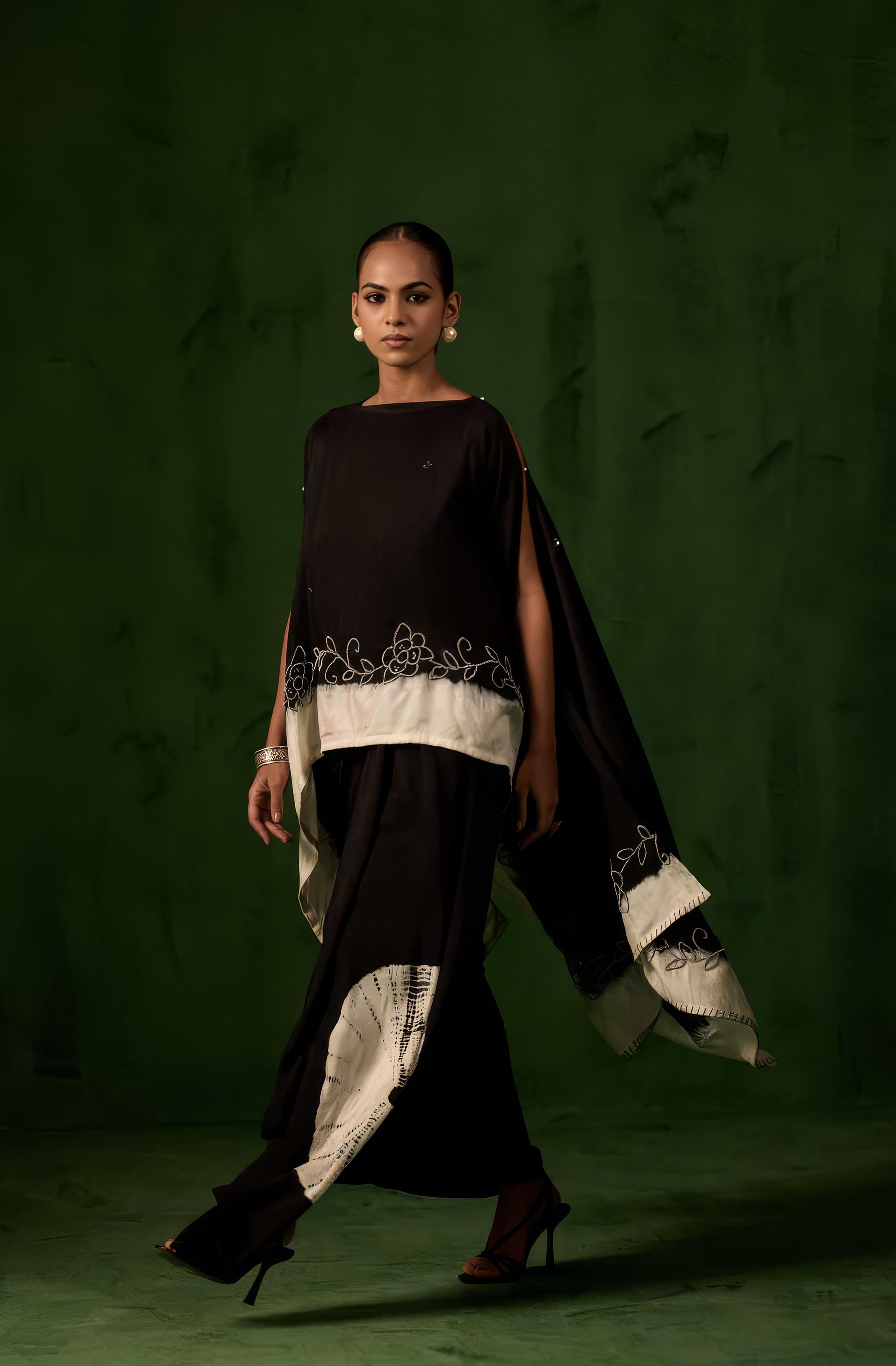 Classic Black Embellished Raw Silk Gown