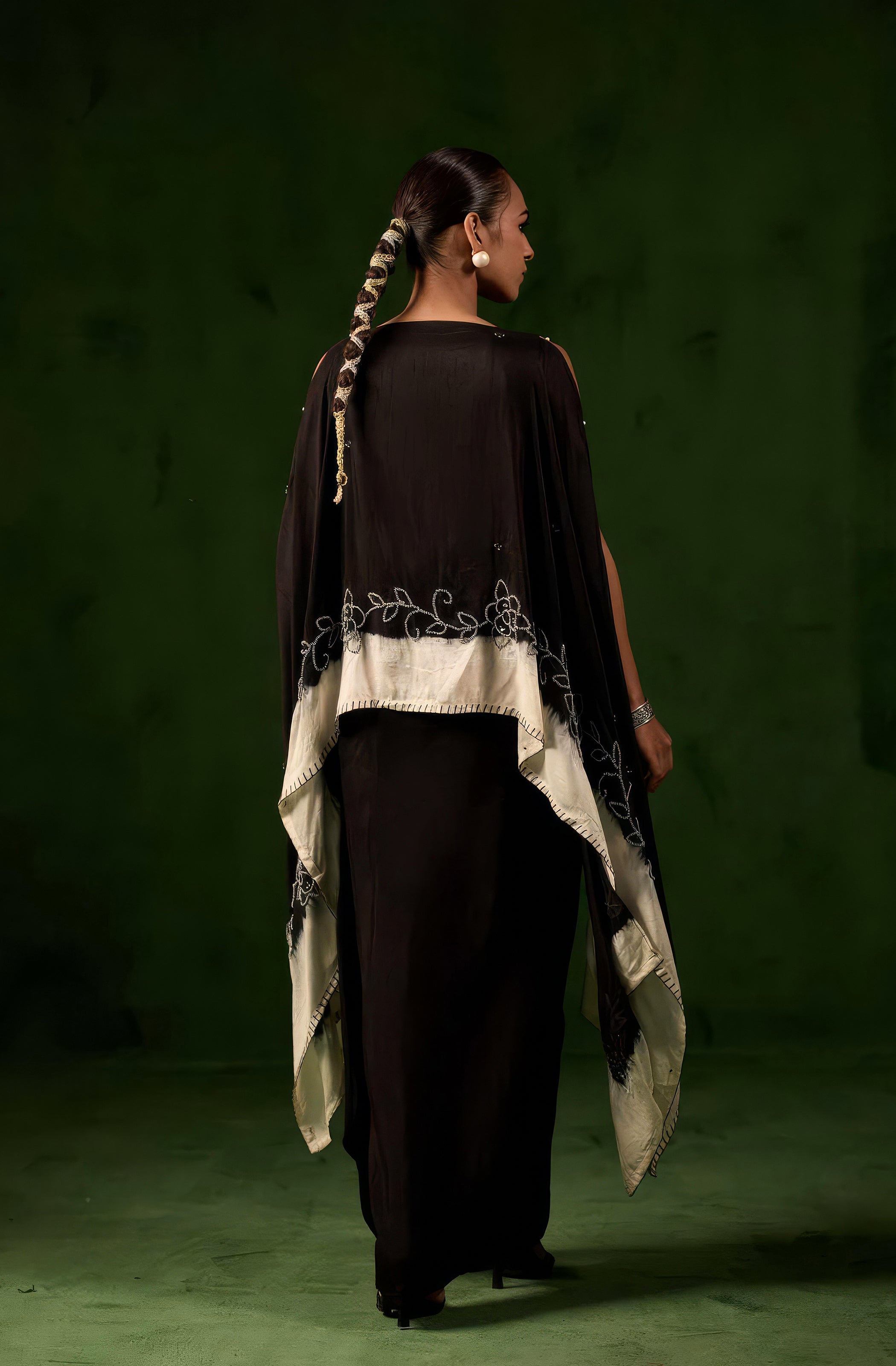 Classic Black Embellished Raw Silk Gown