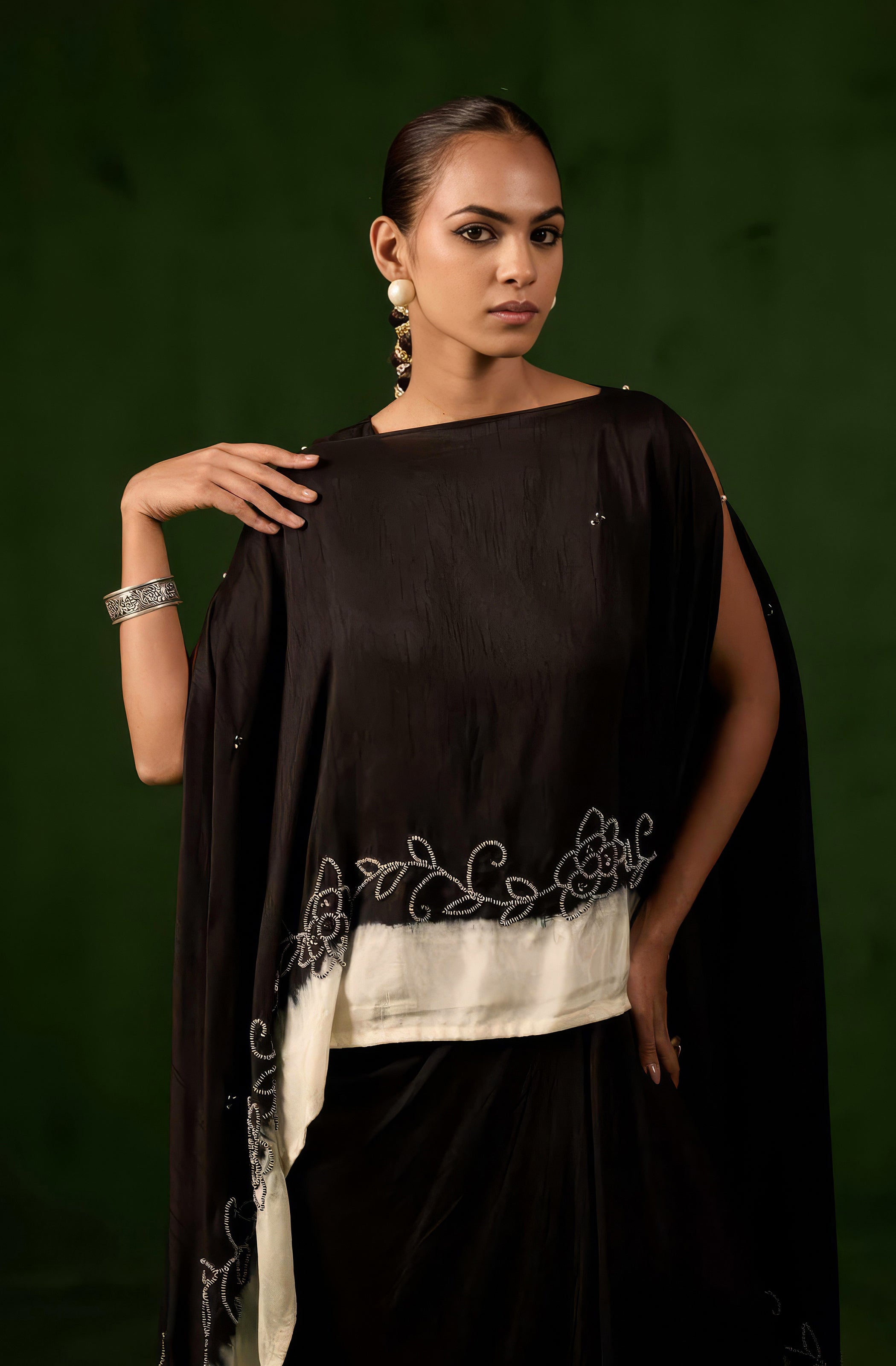 Classic Black Embellished Raw Silk Gown