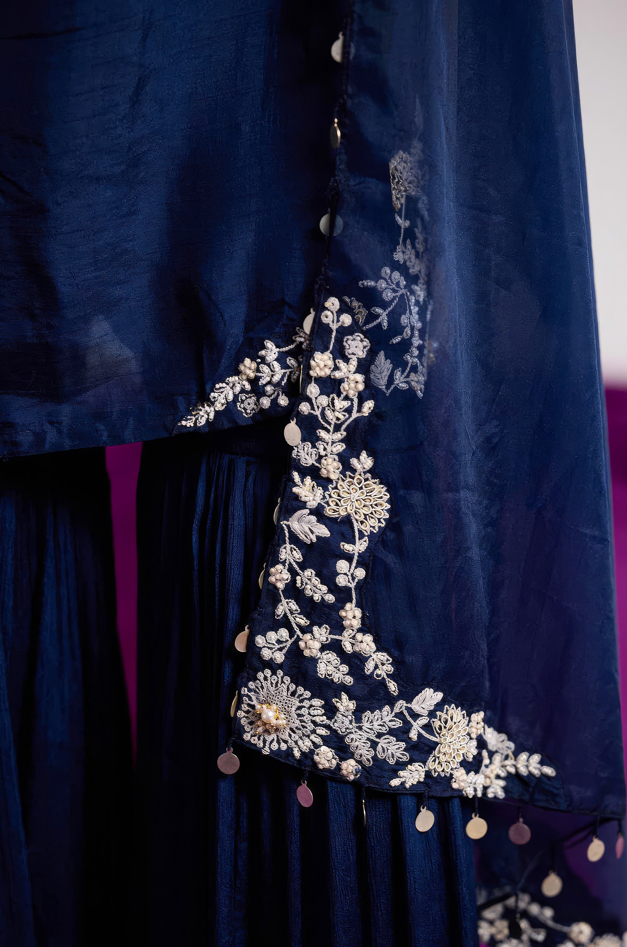 Deep Indigo Embellished Raw Silk Sharara Set