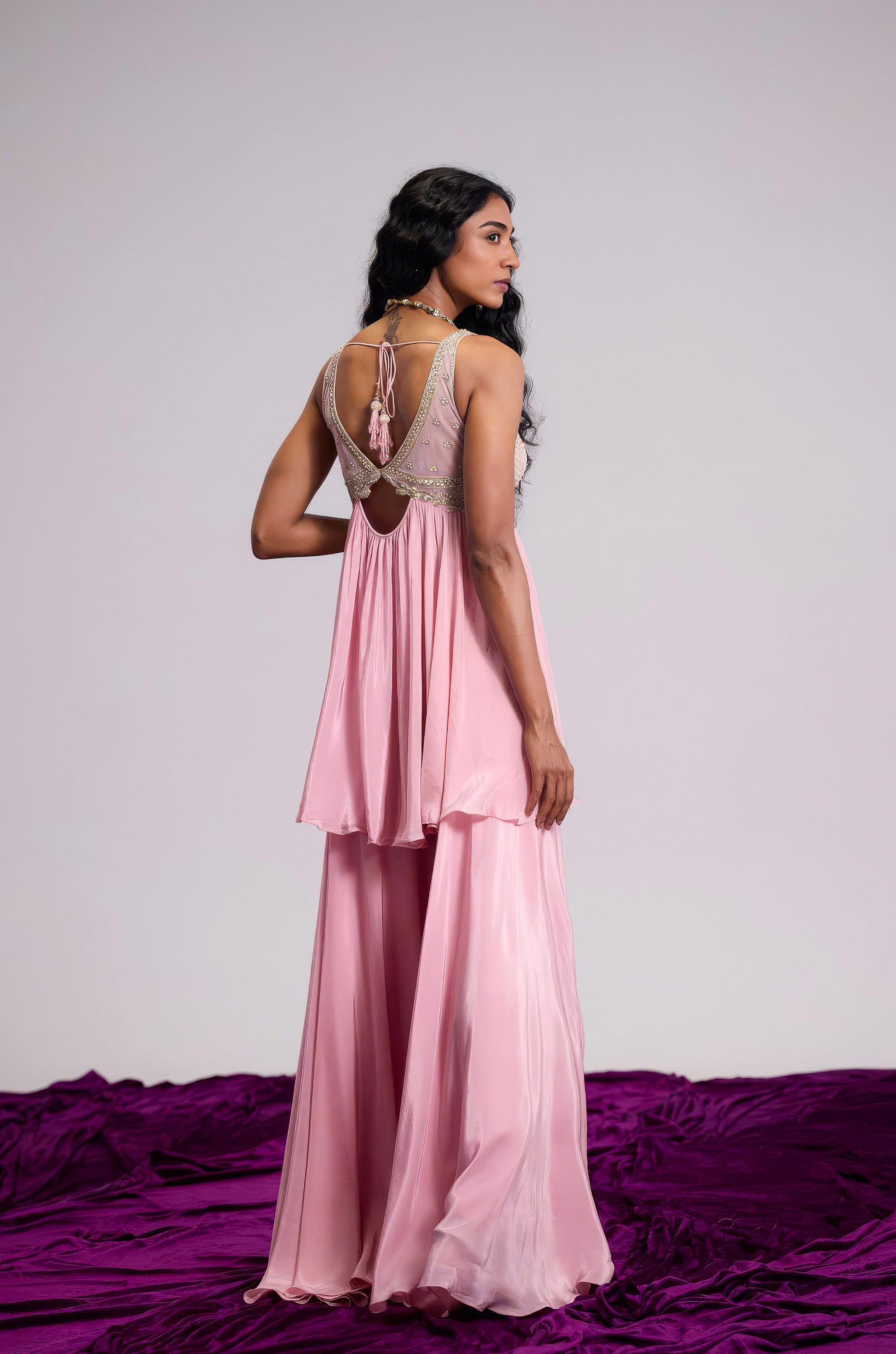 Petal Pink Embellished Satin Silk palazzo Set