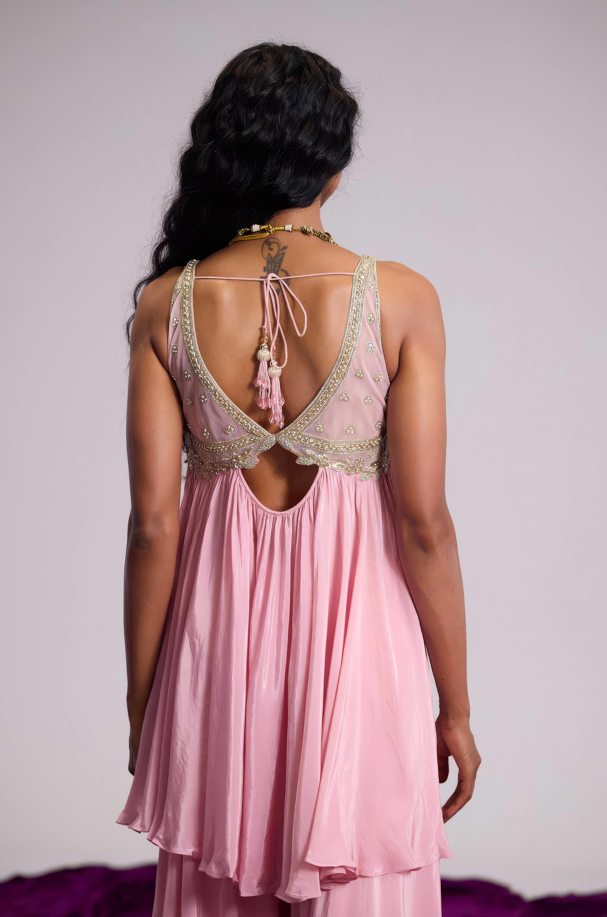 Petal Pink Embellished Satin Silk palazzo Set