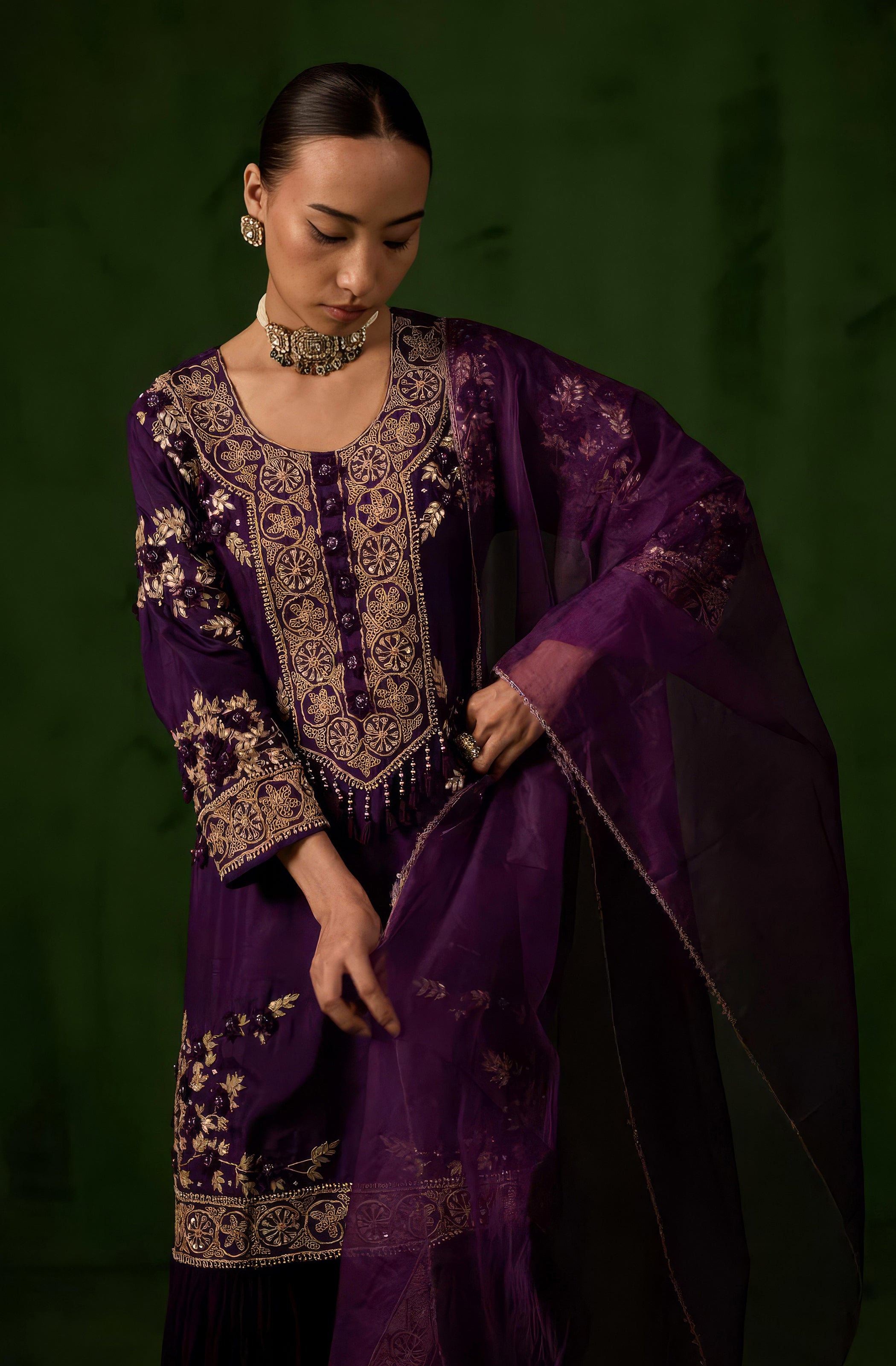 Royal Purple Embellished Raw Silk Sharara Set