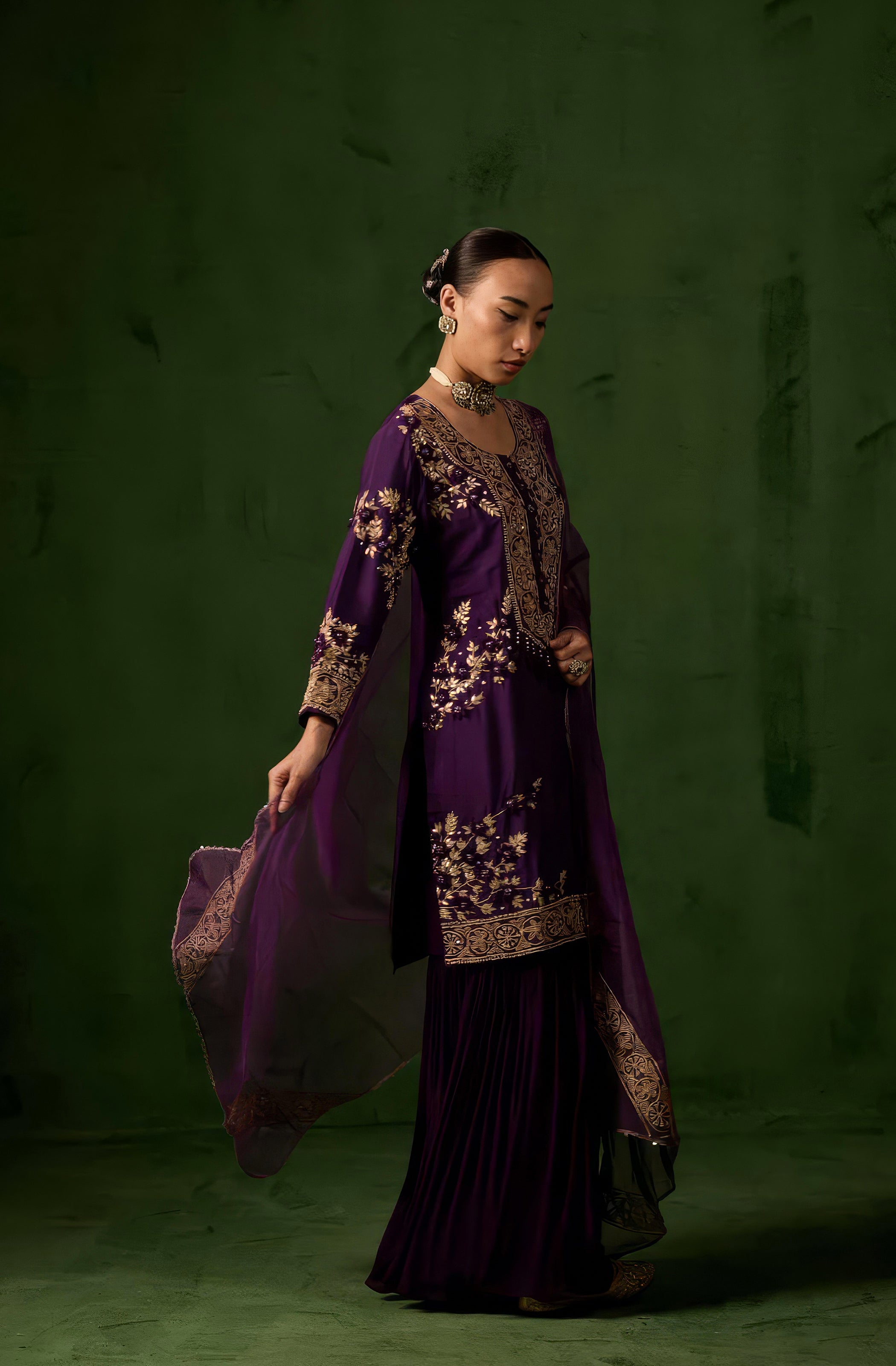 Royal Purple Embellished Raw Silk Sharara Set