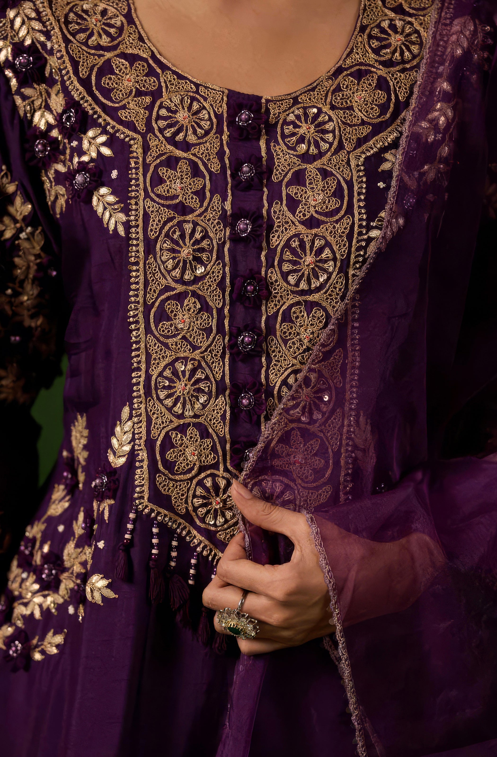 Royal Purple Embellished Raw Silk Sharara Set