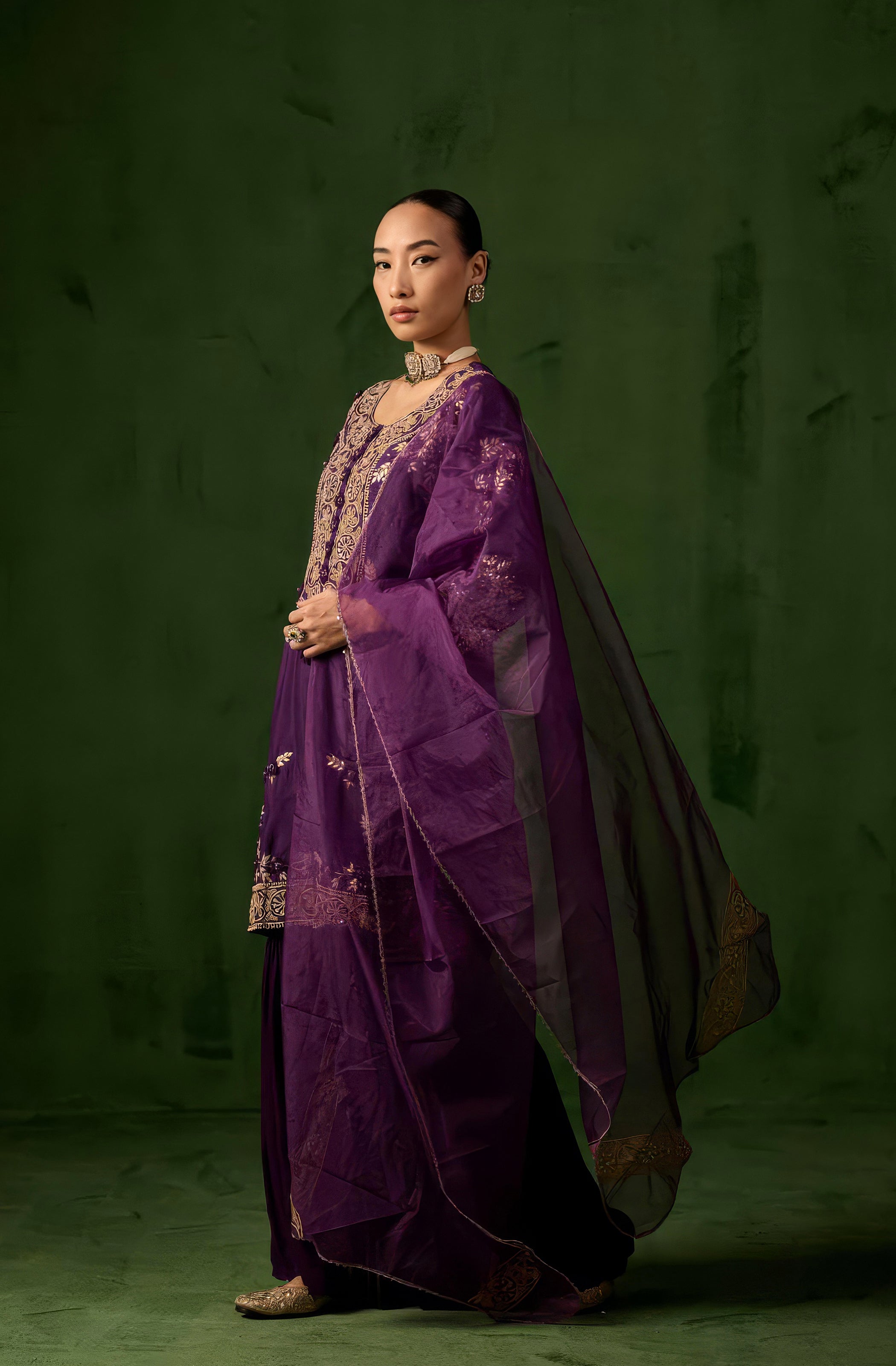 Royal Purple Embellished Raw Silk Sharara Set