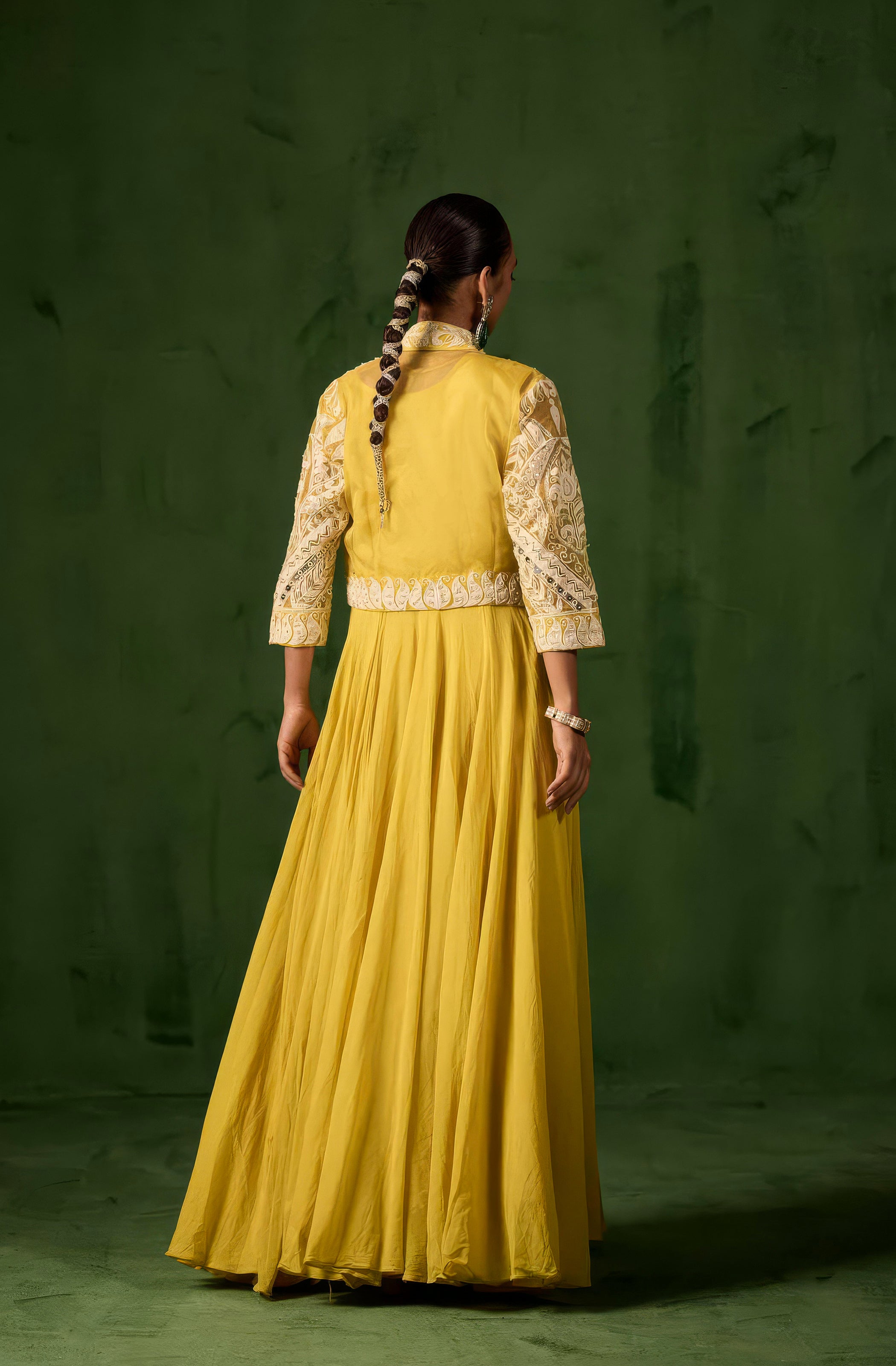 Sunflower Yellow Embellished Organic Cotton Gown Set