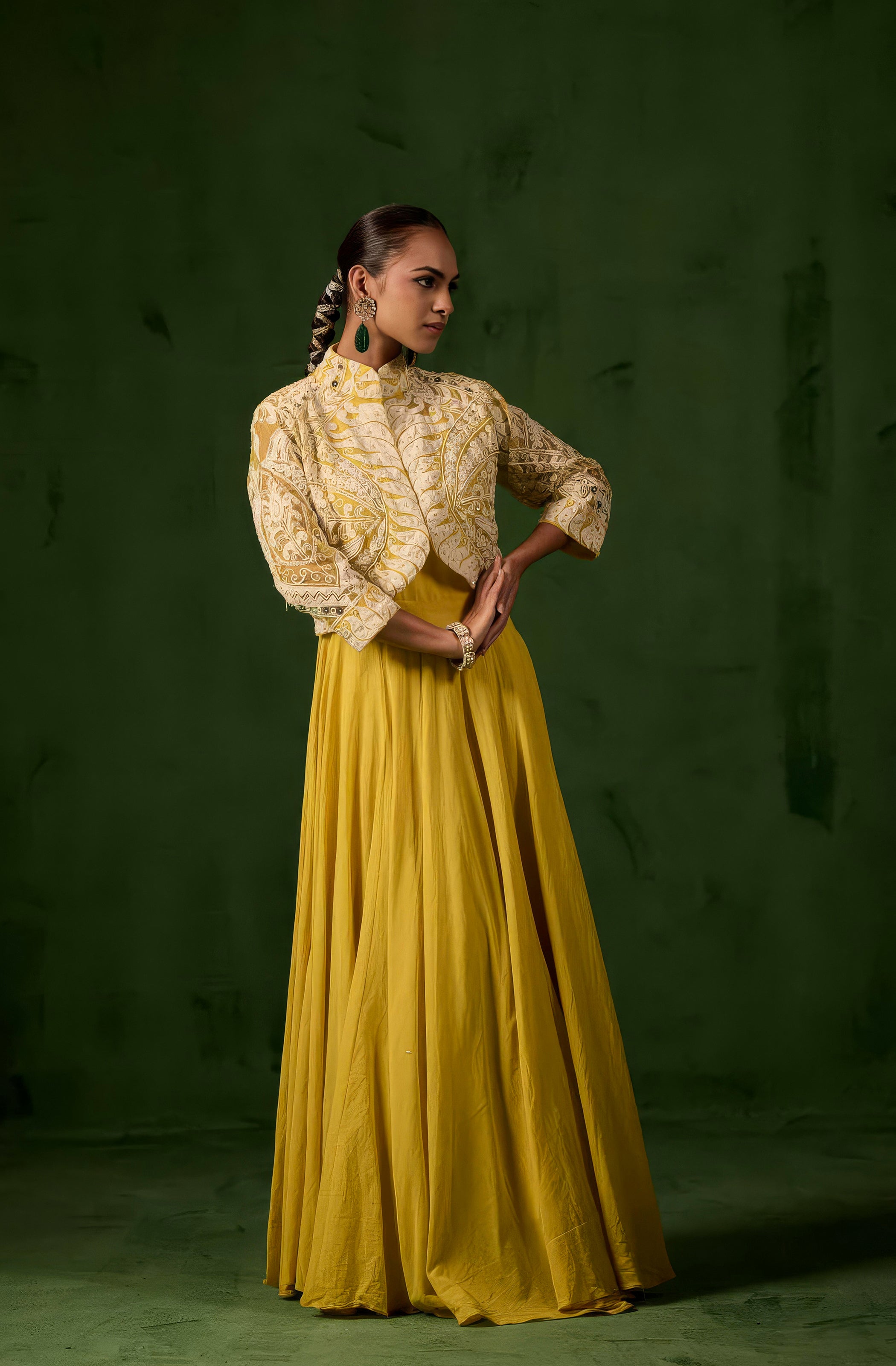 Sunflower Yellow Embellished Organic Cotton Gown Set