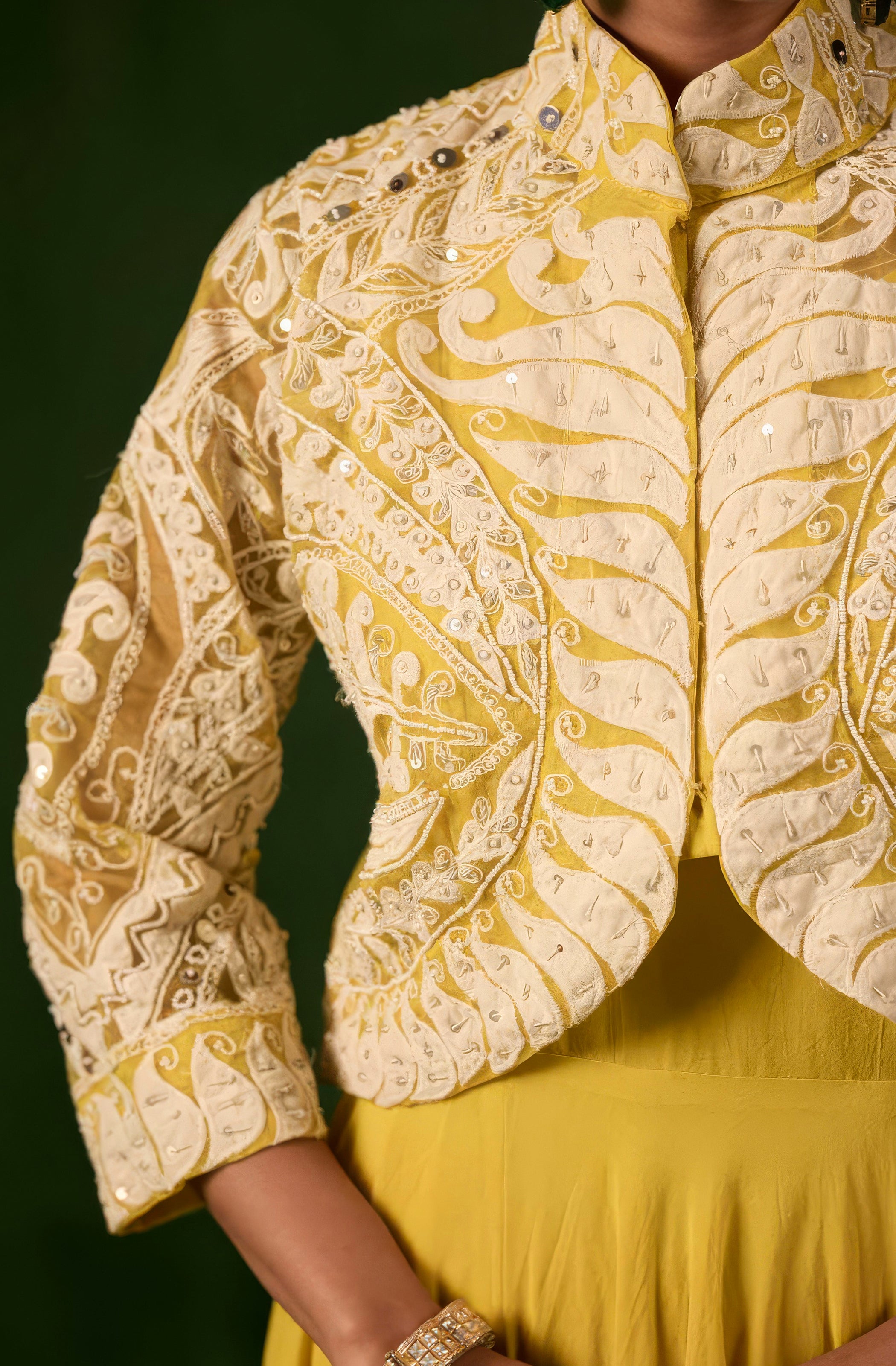 Sunflower Yellow Embellished Organic Cotton Gown Set