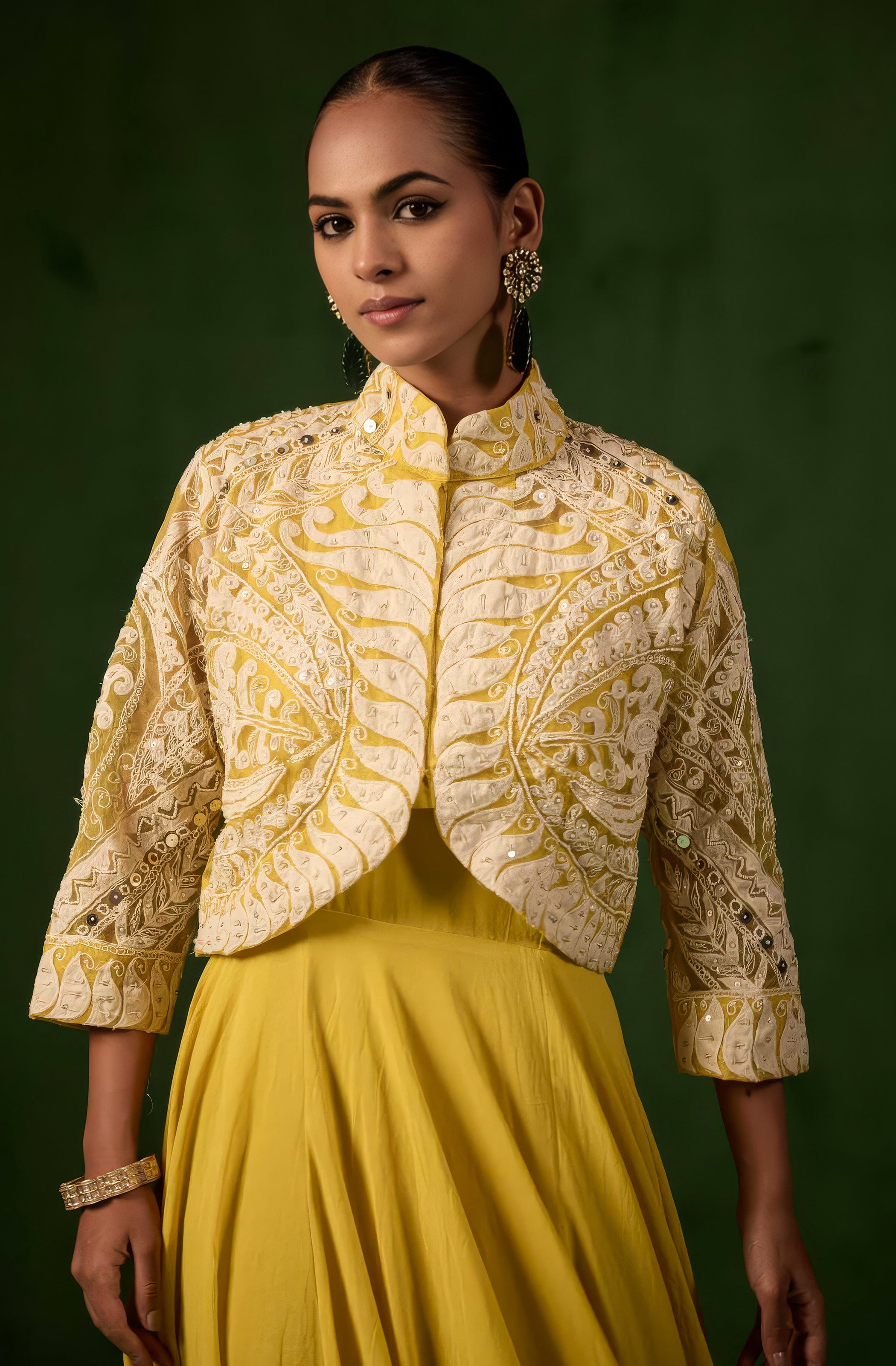 Sunflower Yellow Embellished Organic Cotton Gown Set