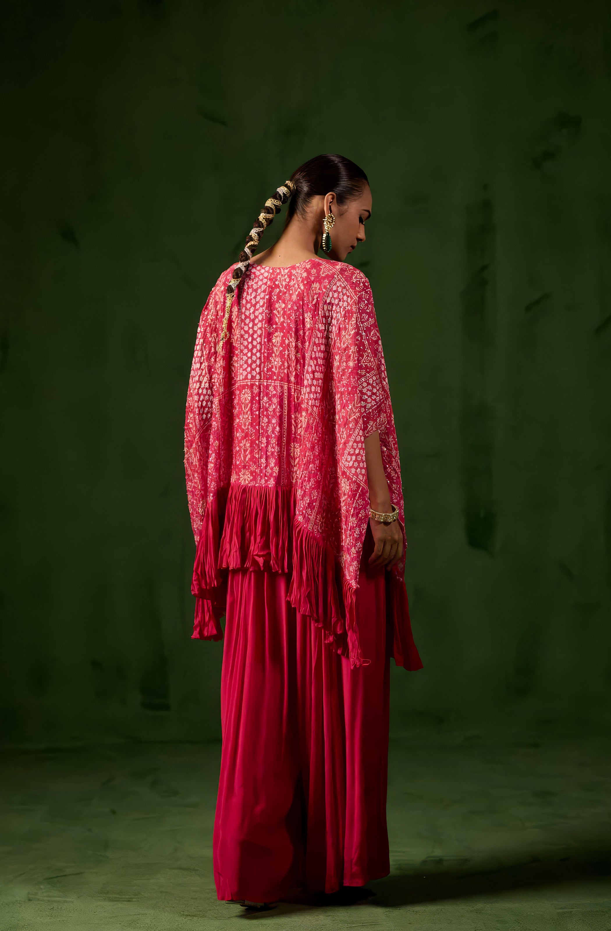 Wine Pink Embellished Chinon Silk Kaftan Set