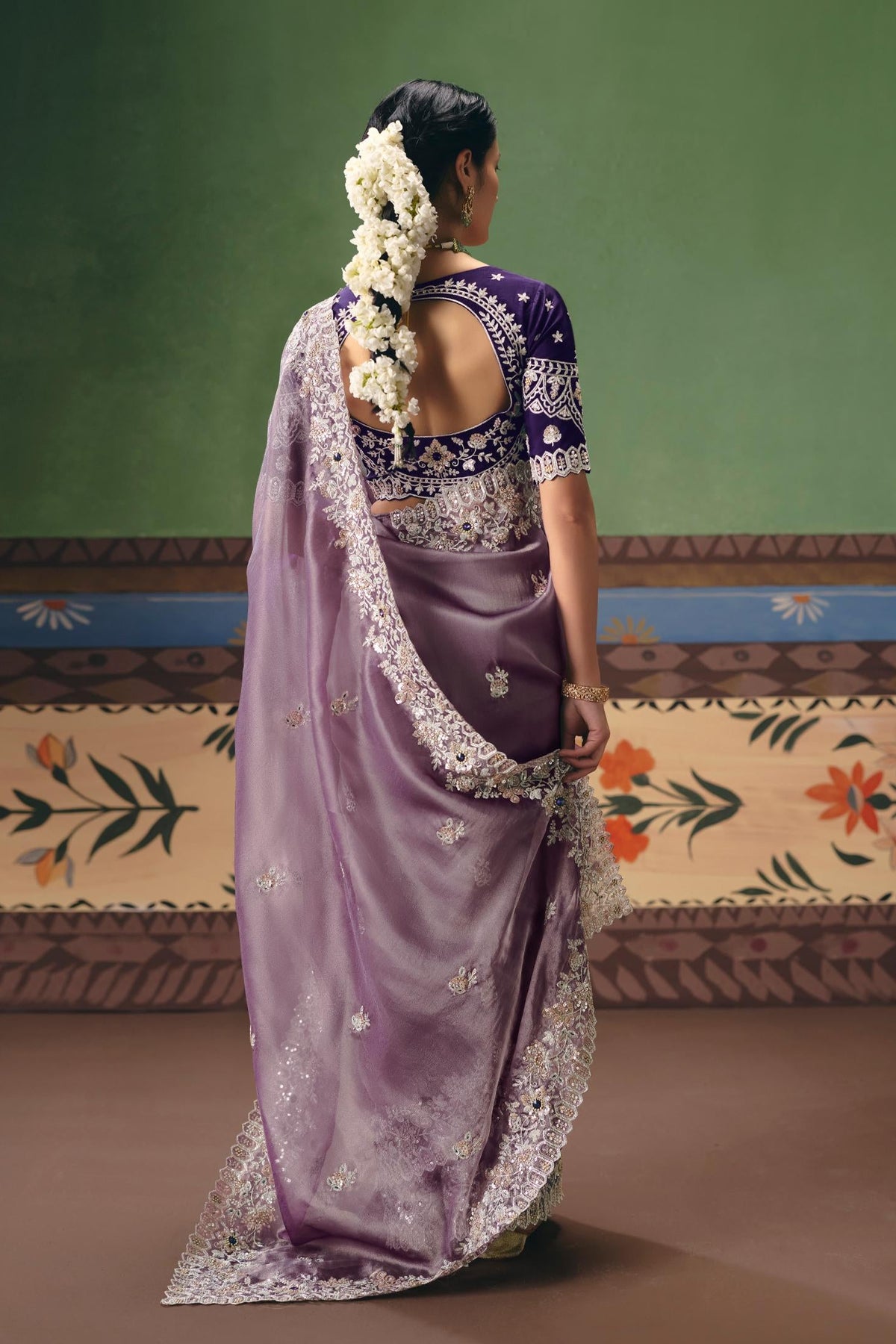 Dusty Lilac Embellished Tissue Silk Saree