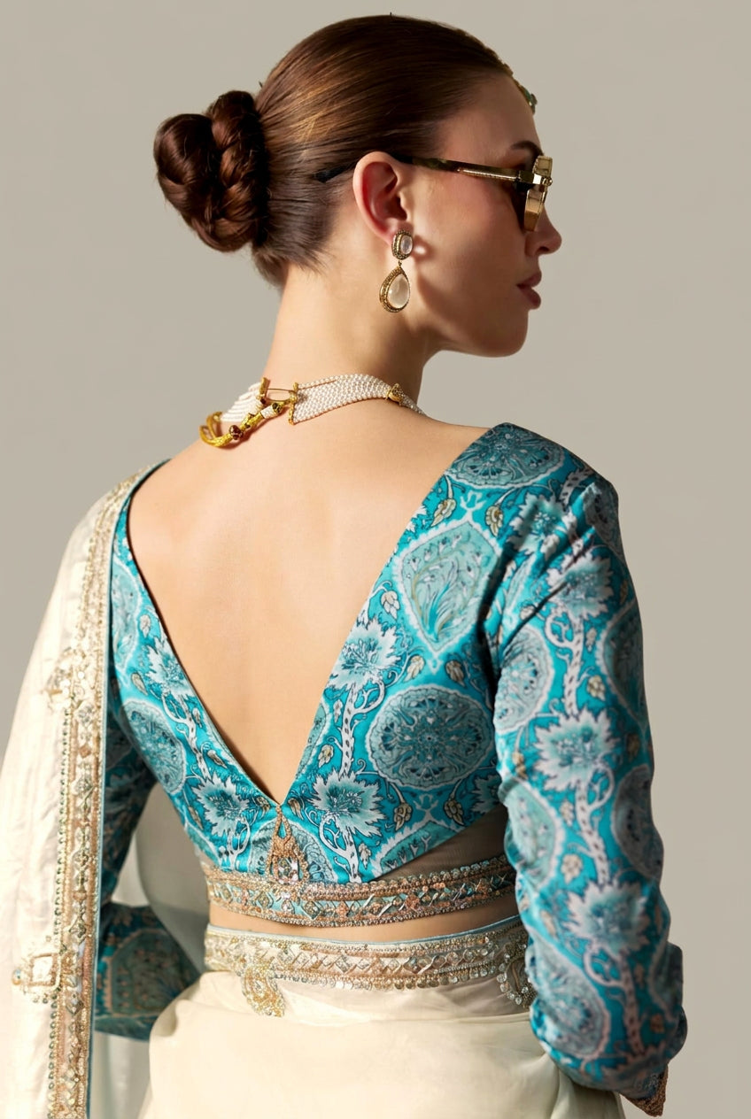 Blue Mist Ombre Embellished Tissue Silk Saree