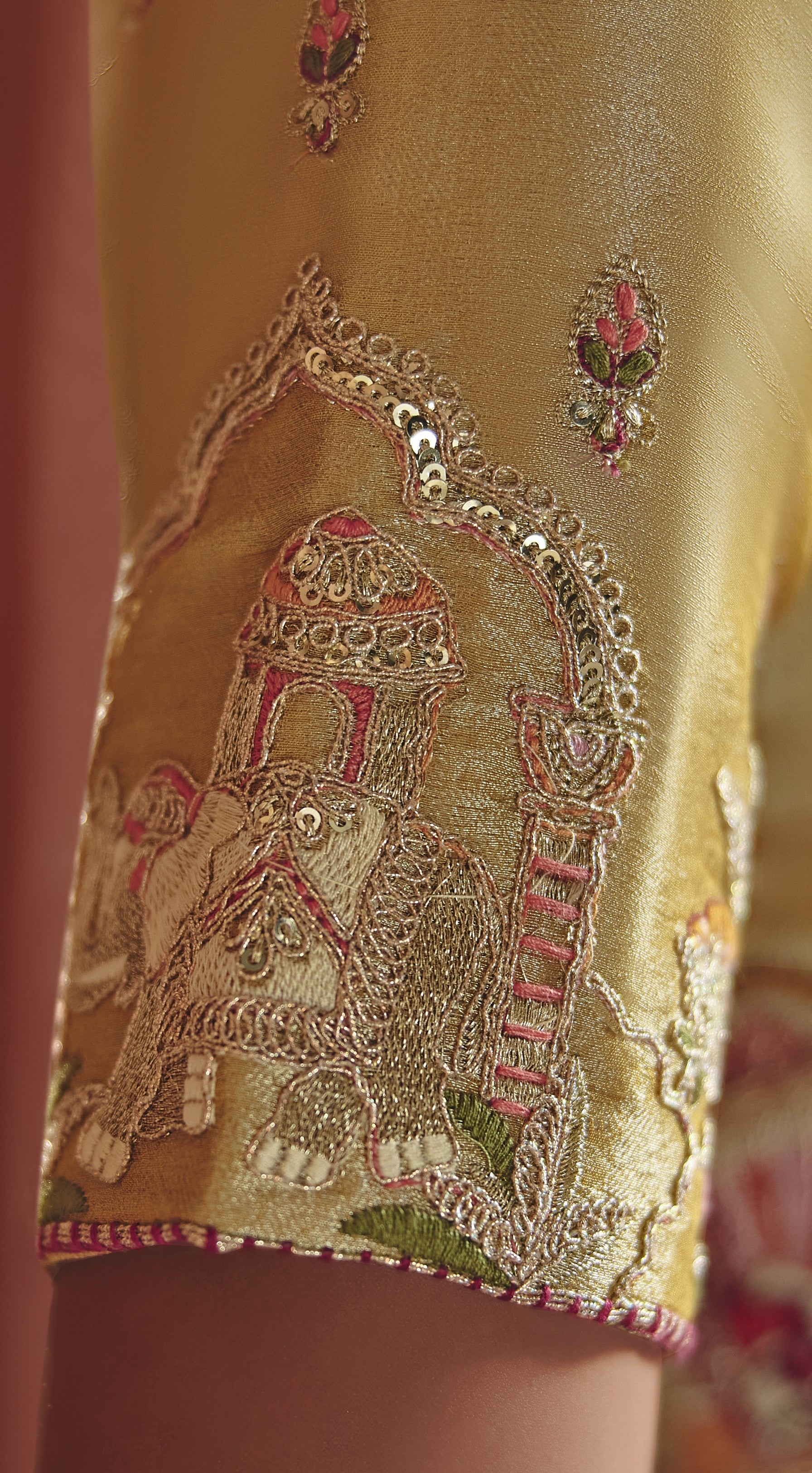 Ivory Gold Embellished Shimmer Tissue Silk Saree